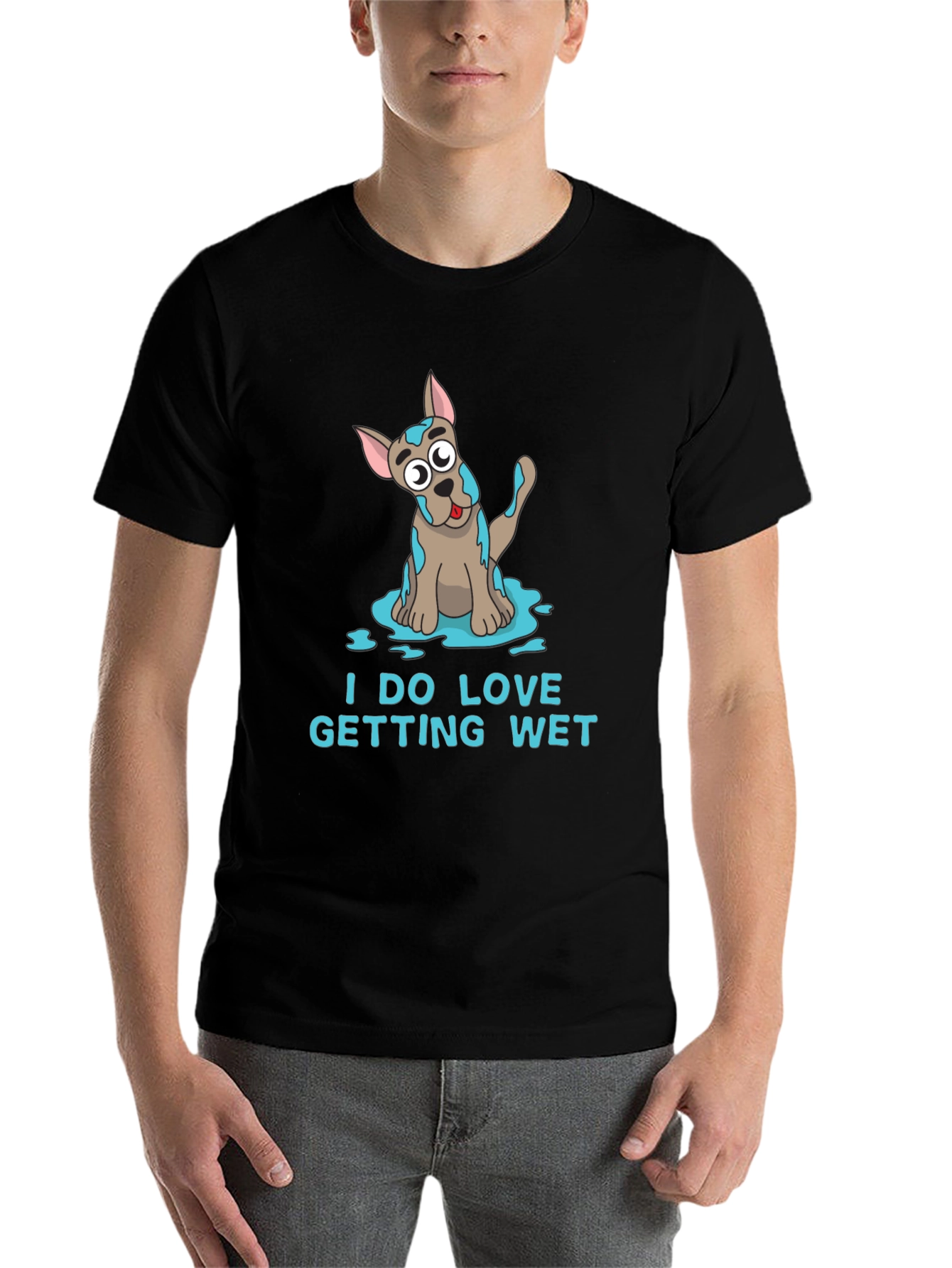 Black Funny 'I DO LOVE GETTING WET' Dog T-Shirt view 7