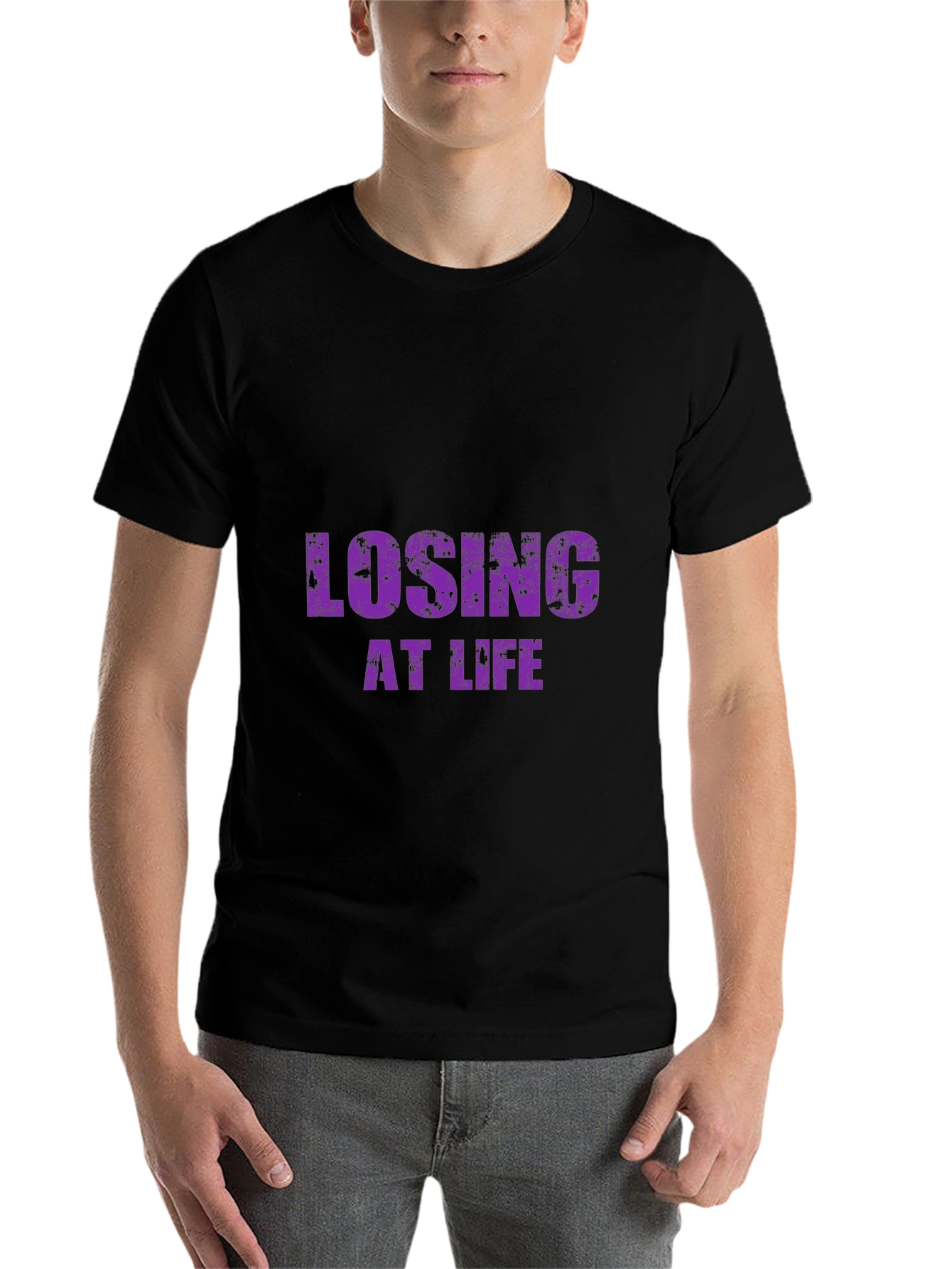 Black Losing at Life Funny Graphic Tee - Black T-Shirt view 7