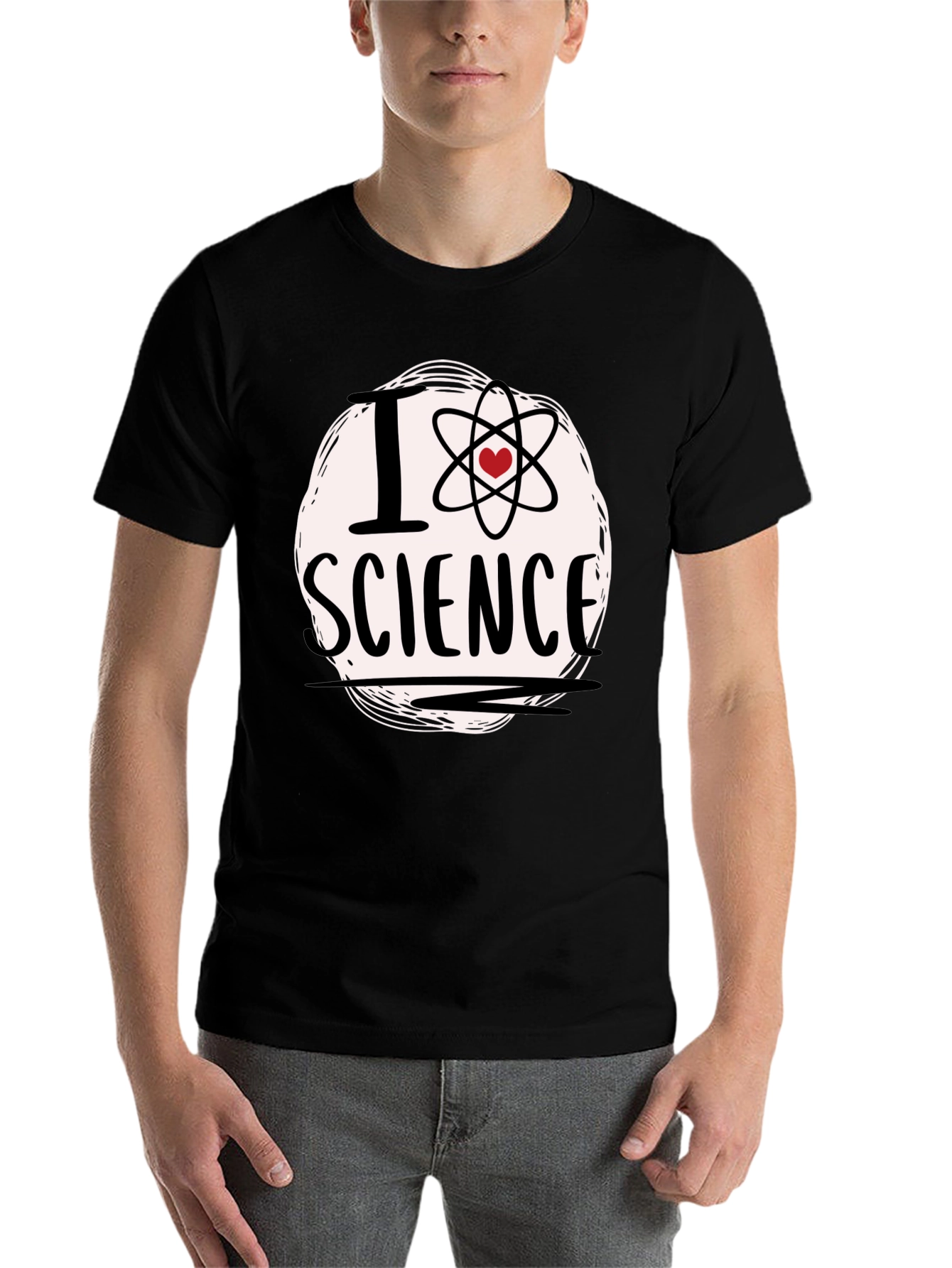 Black I Love Science T-Shirt - Atom Heart Design view 7