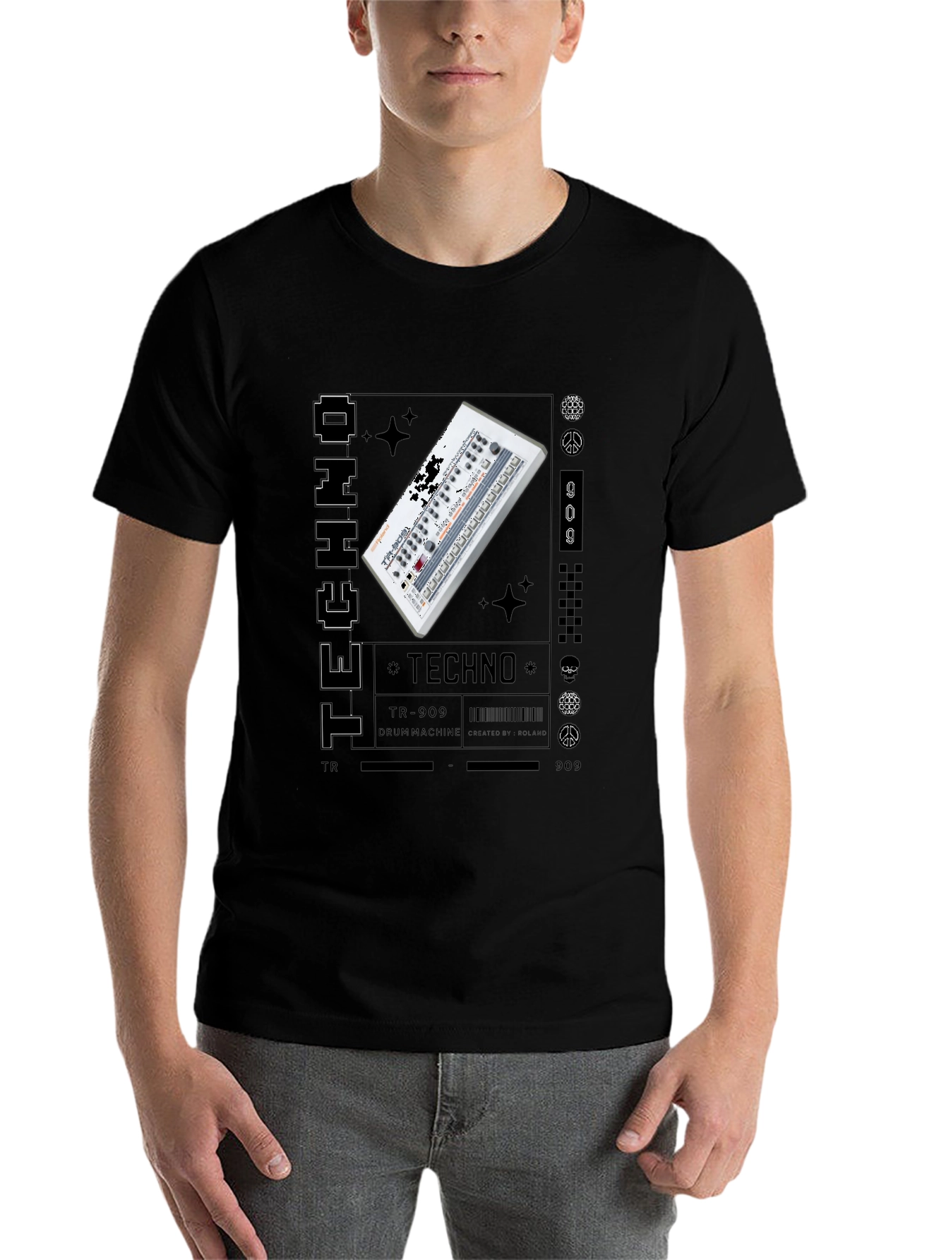 Black Techno Music Graphic T-Shirt view 7