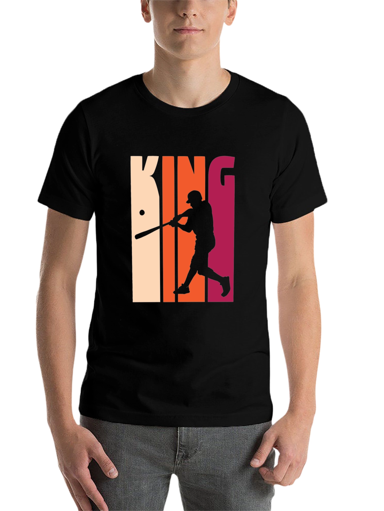 Black King Baseball Player Graphic T-Shirt view 7