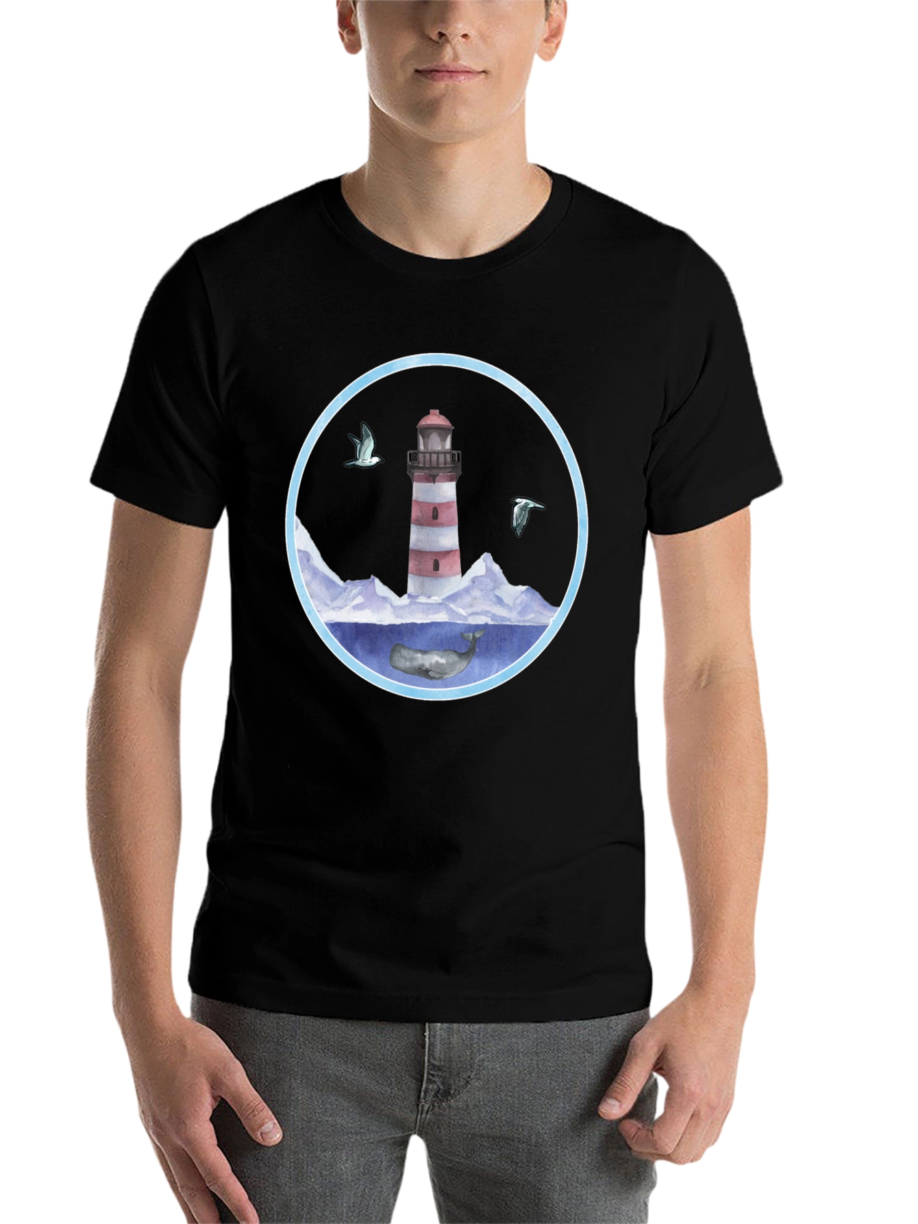 Black Lighthouse & Whale Graphic T-Shirt view 7
