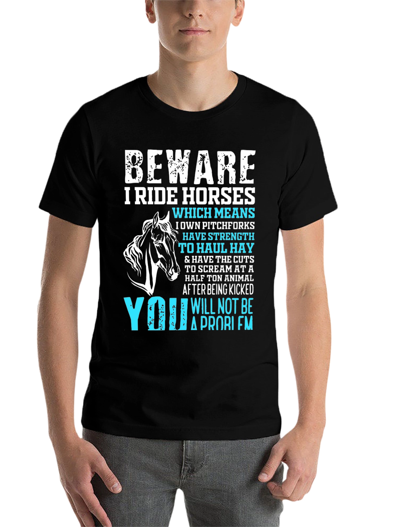 Black Beware I Ride Horses Graphic Tee view 7