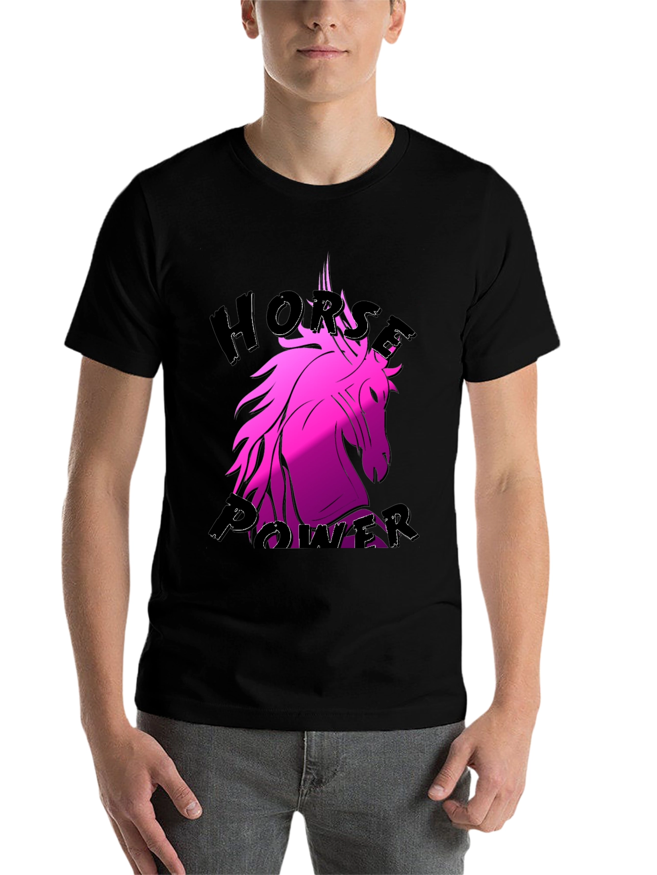 Black Horse Power Pink Unicorn Black T-Shirt view 7