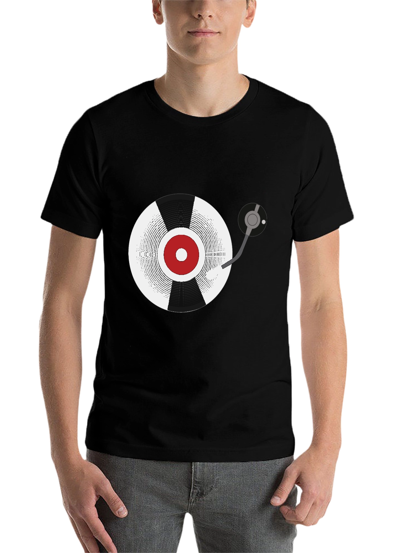 Black Retro Vinyl Record Graphic Tee - Black view 7