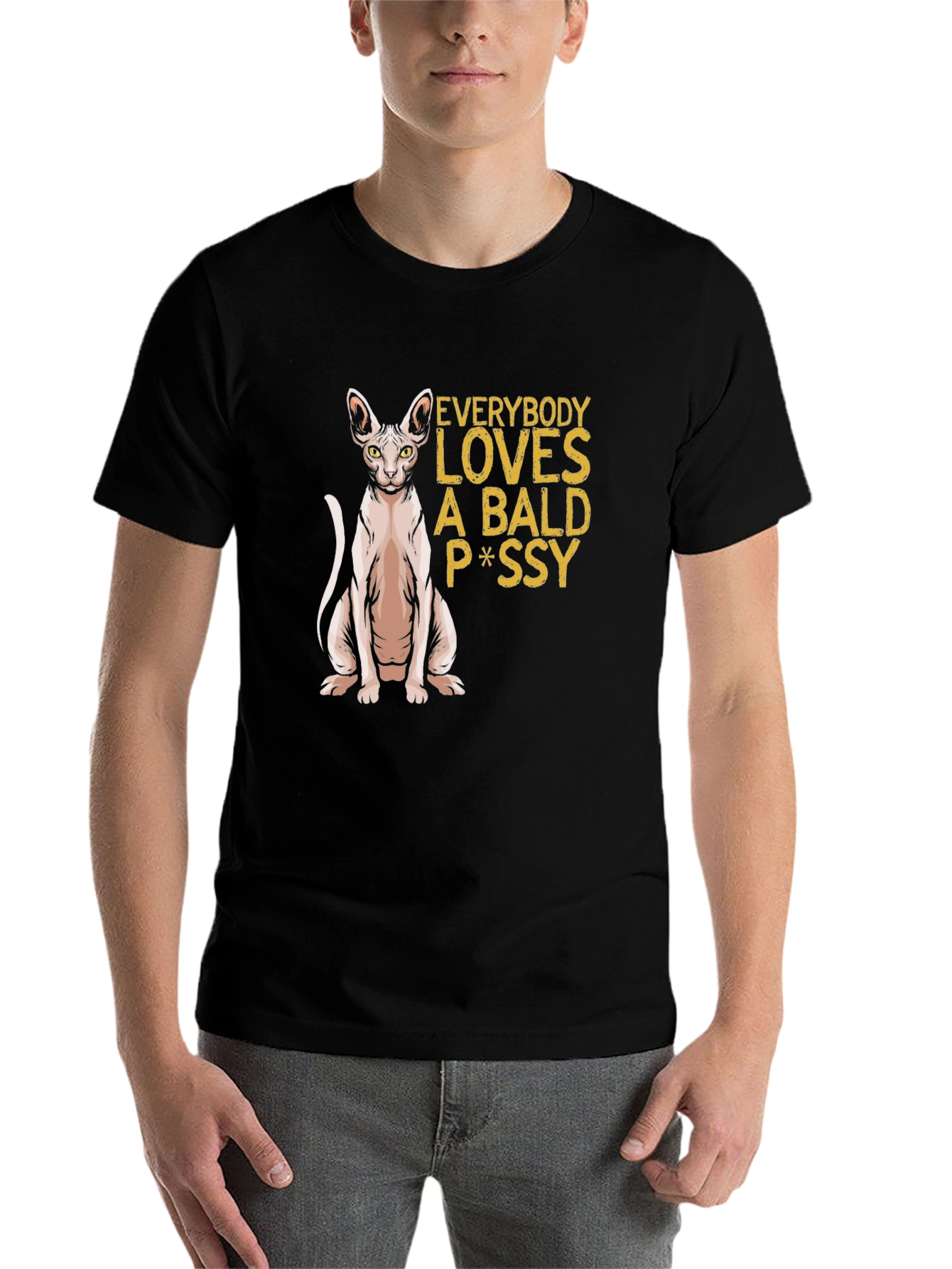 Black Bald Cat P*ssy T-Shirt - Funny Novelty Tee view 7