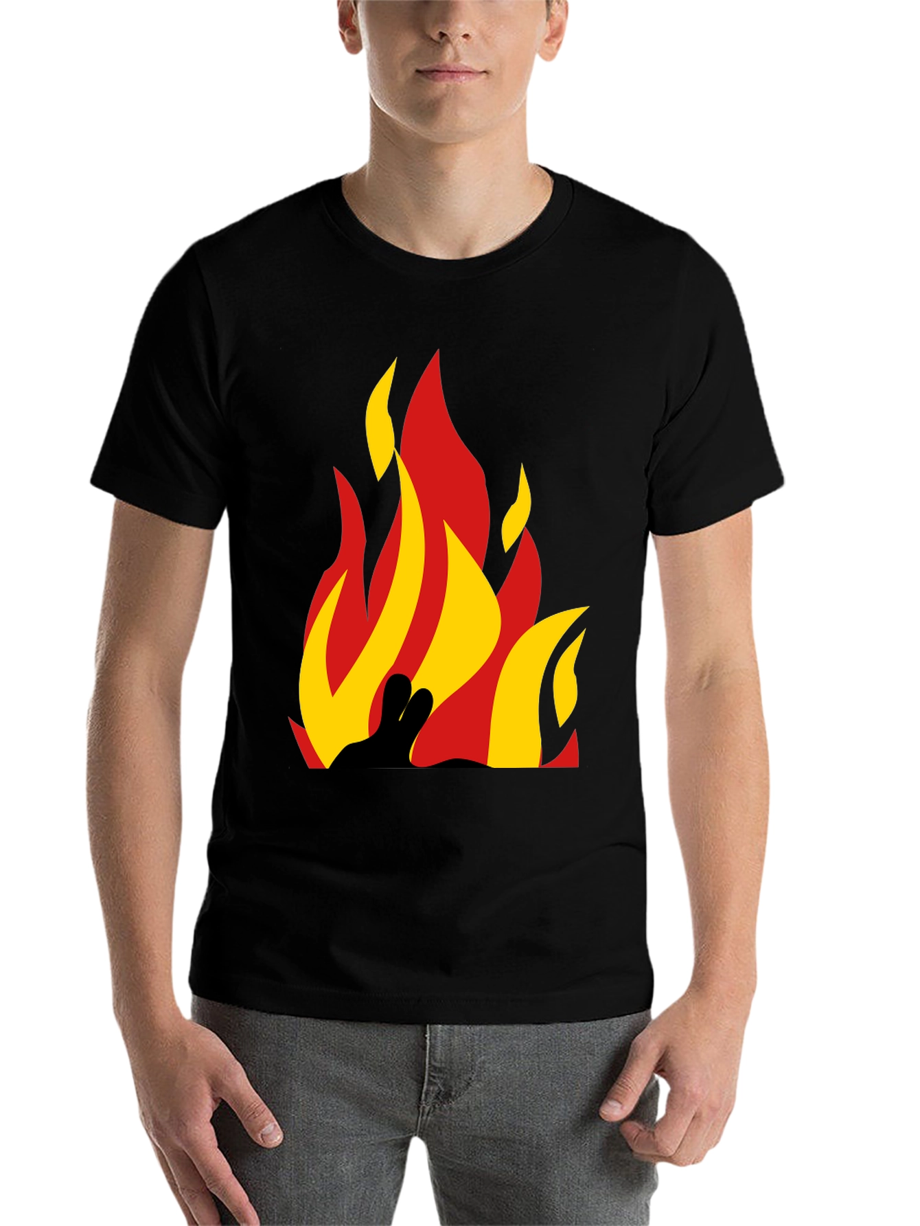 Black Flame Graphic Tee - Bold Black Cotton T-Shirt view 7