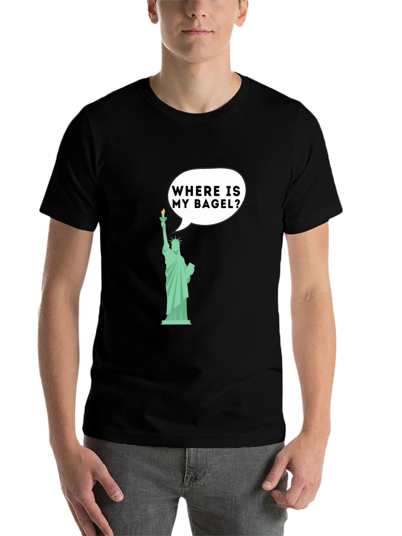 Black Funny Statue of Liberty Bagel Graphic T-Shirt view 7
