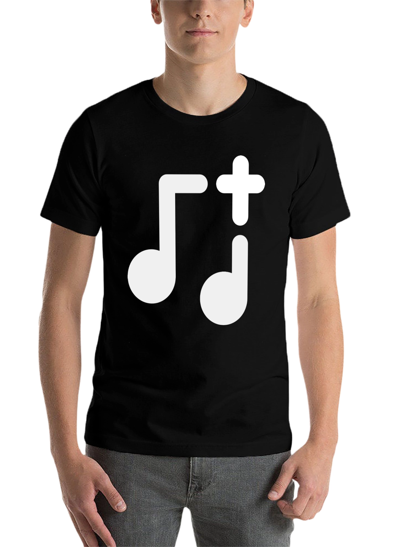 Black Music Note Plus Sign Black T-Shirt view 7