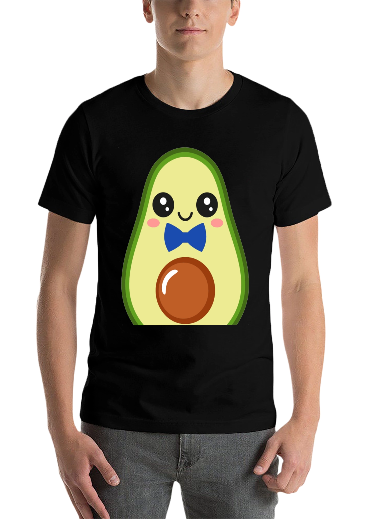 Black Cute Avocado Cartoon T-Shirt - Men's Black Tee view 7