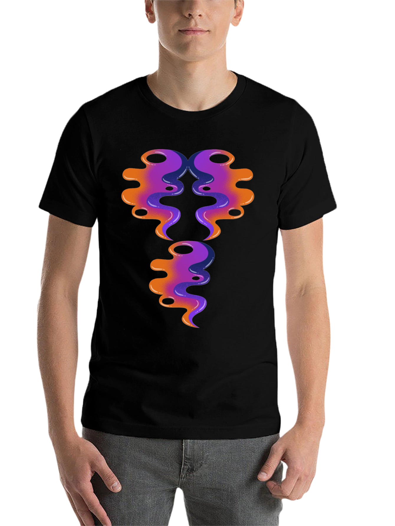 Black Abstract Swirl Design Graphic Tee - Black Cotton view 7