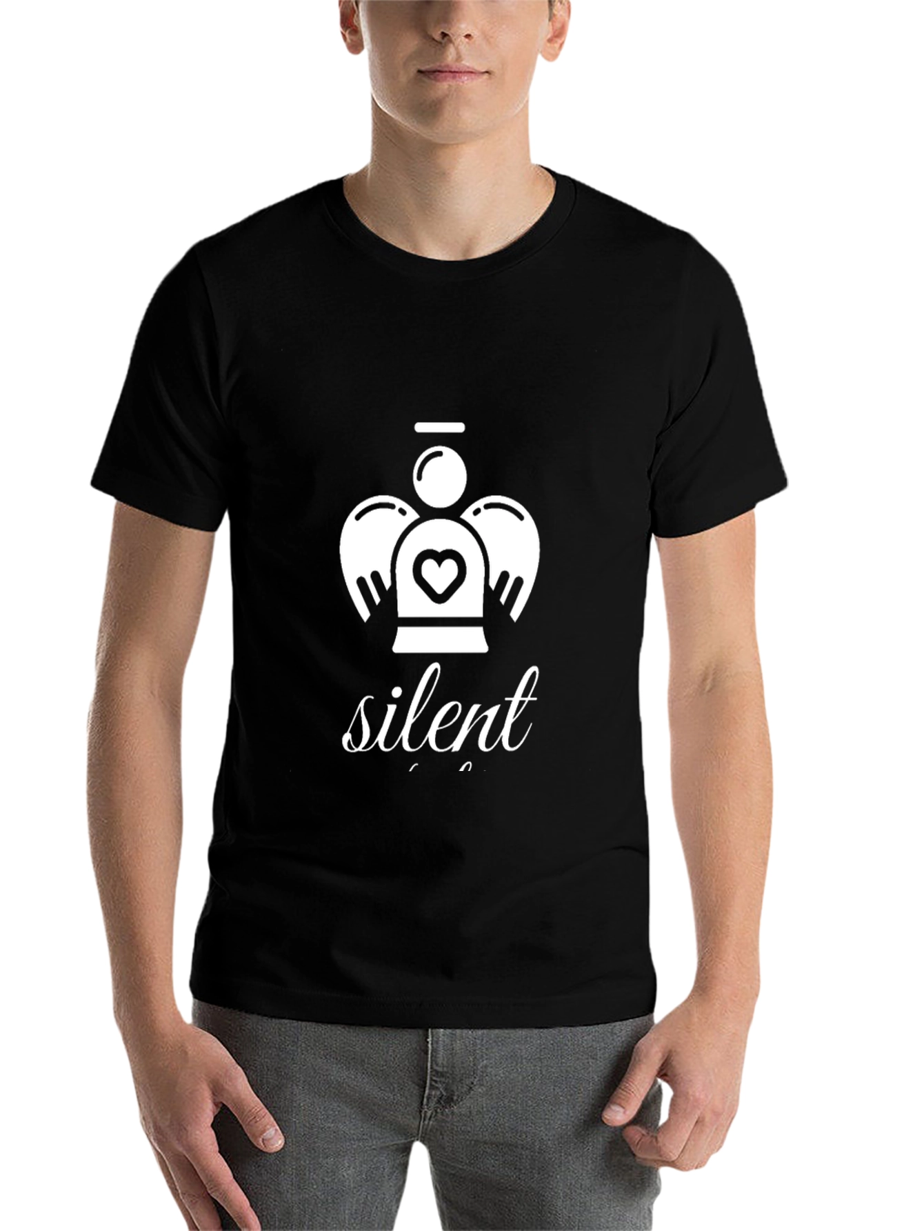 Black Silent Angel Graphic Tee - Stylish Black T-Shirt view 7