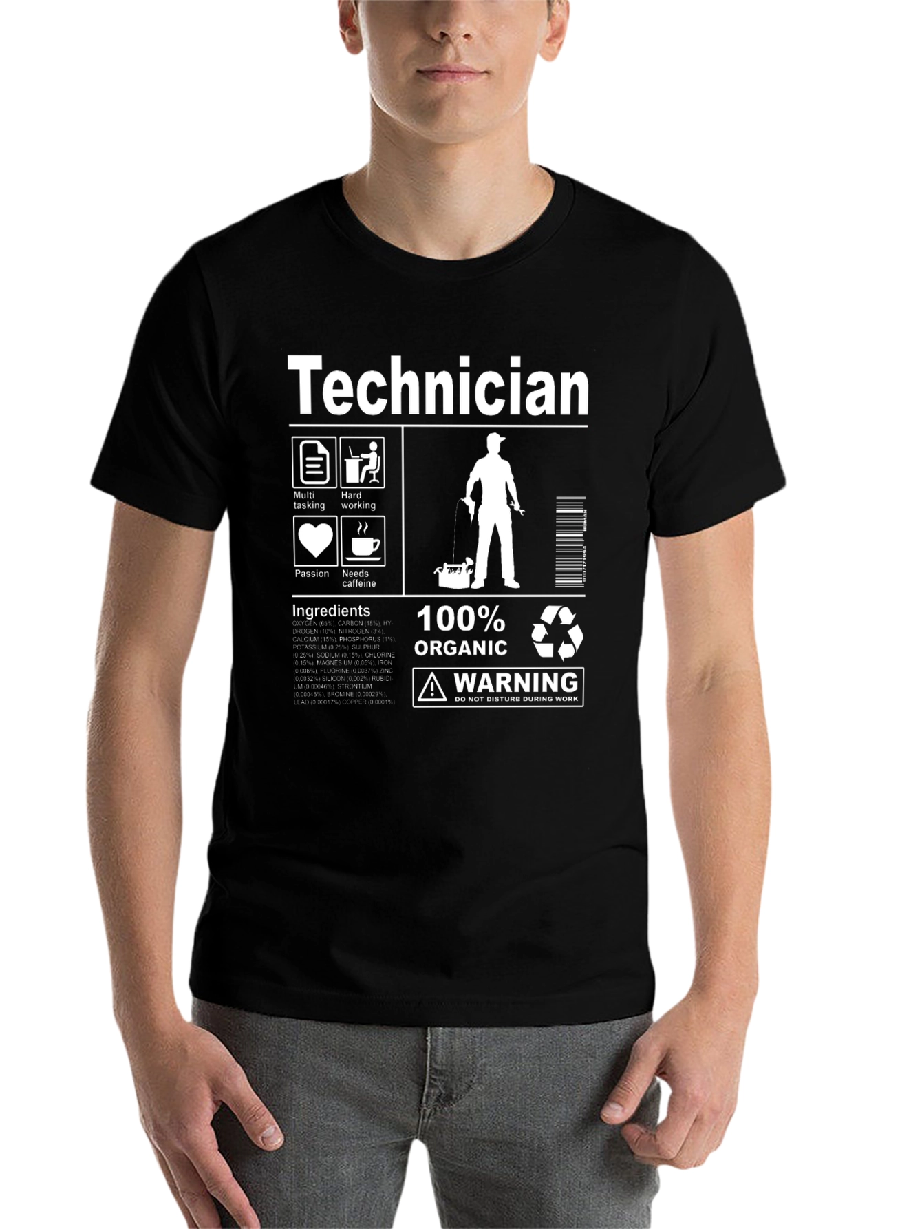 Black Technician 100% Organic Humor T-Shirt view 7