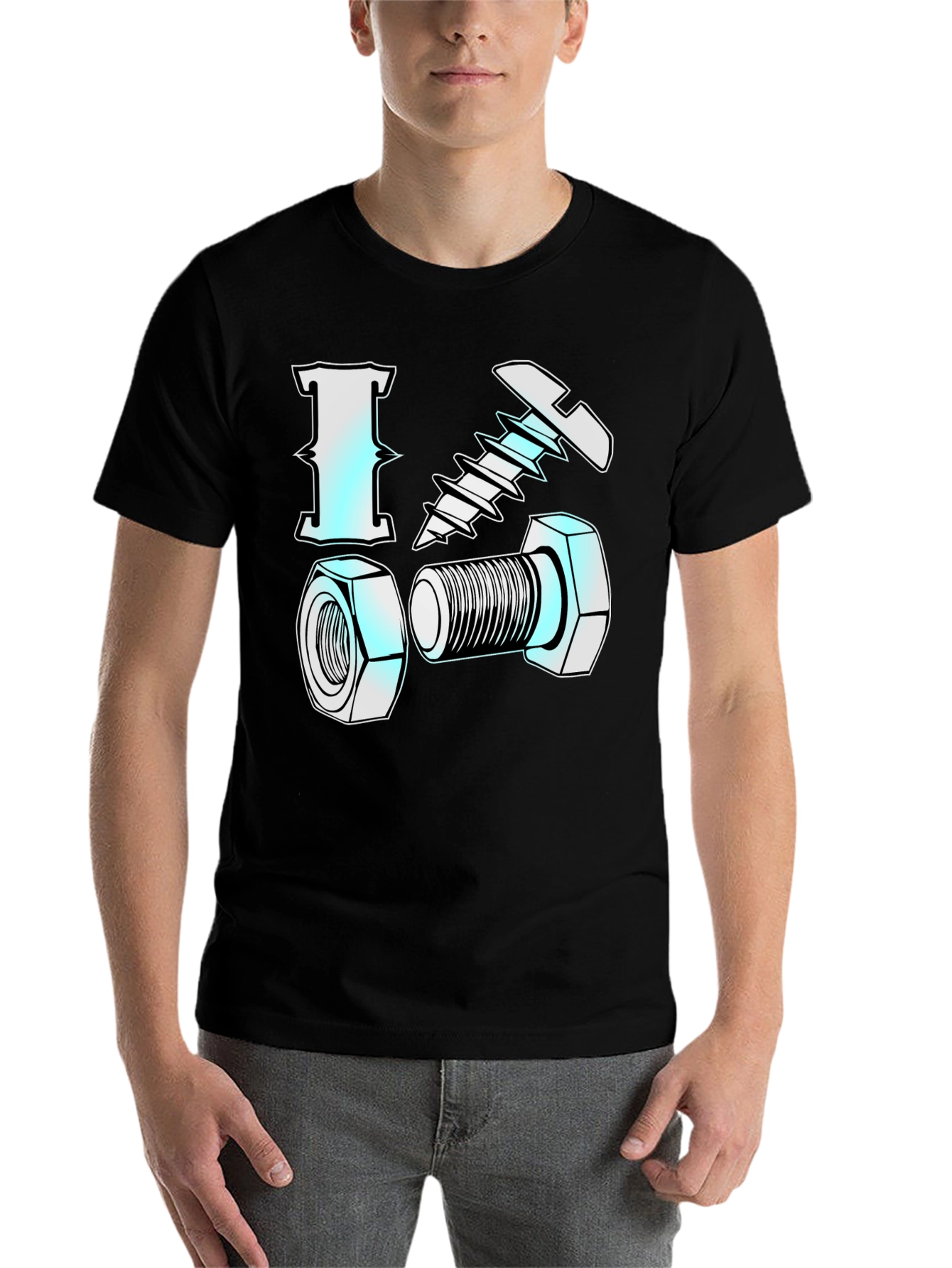 Black I Love Nuts & Bolts Funny Graphic T-Shirt view 7