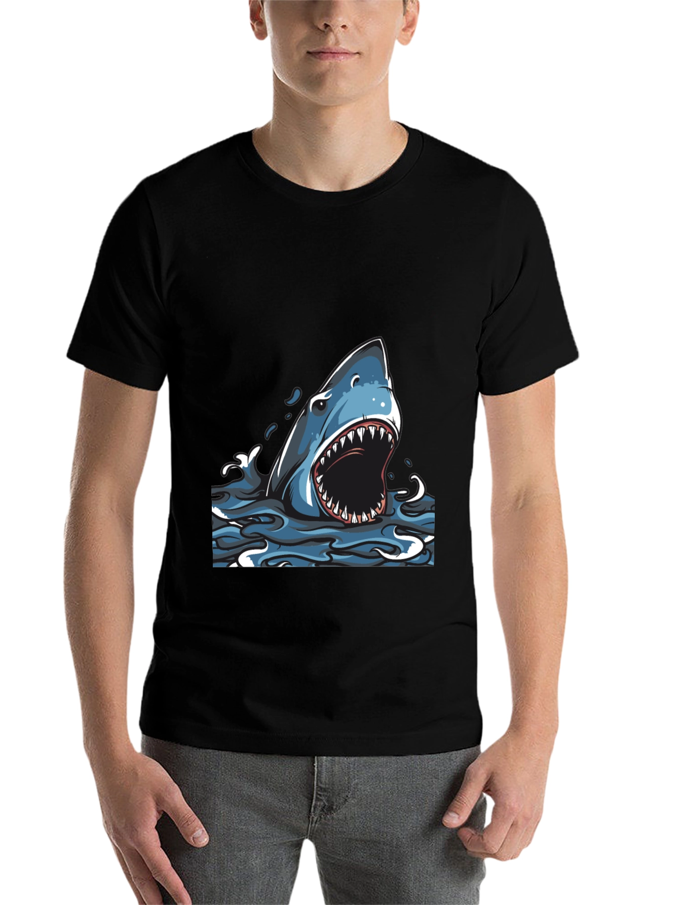 Black Shark Graphic Print Crew Neck T-Shirt view 7