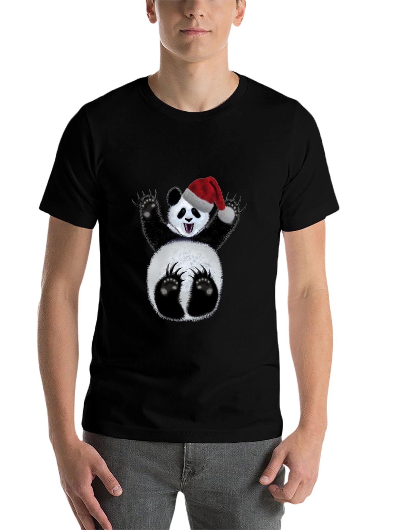 Black Festive Panda T-Shirt - Holiday Cheer view 7