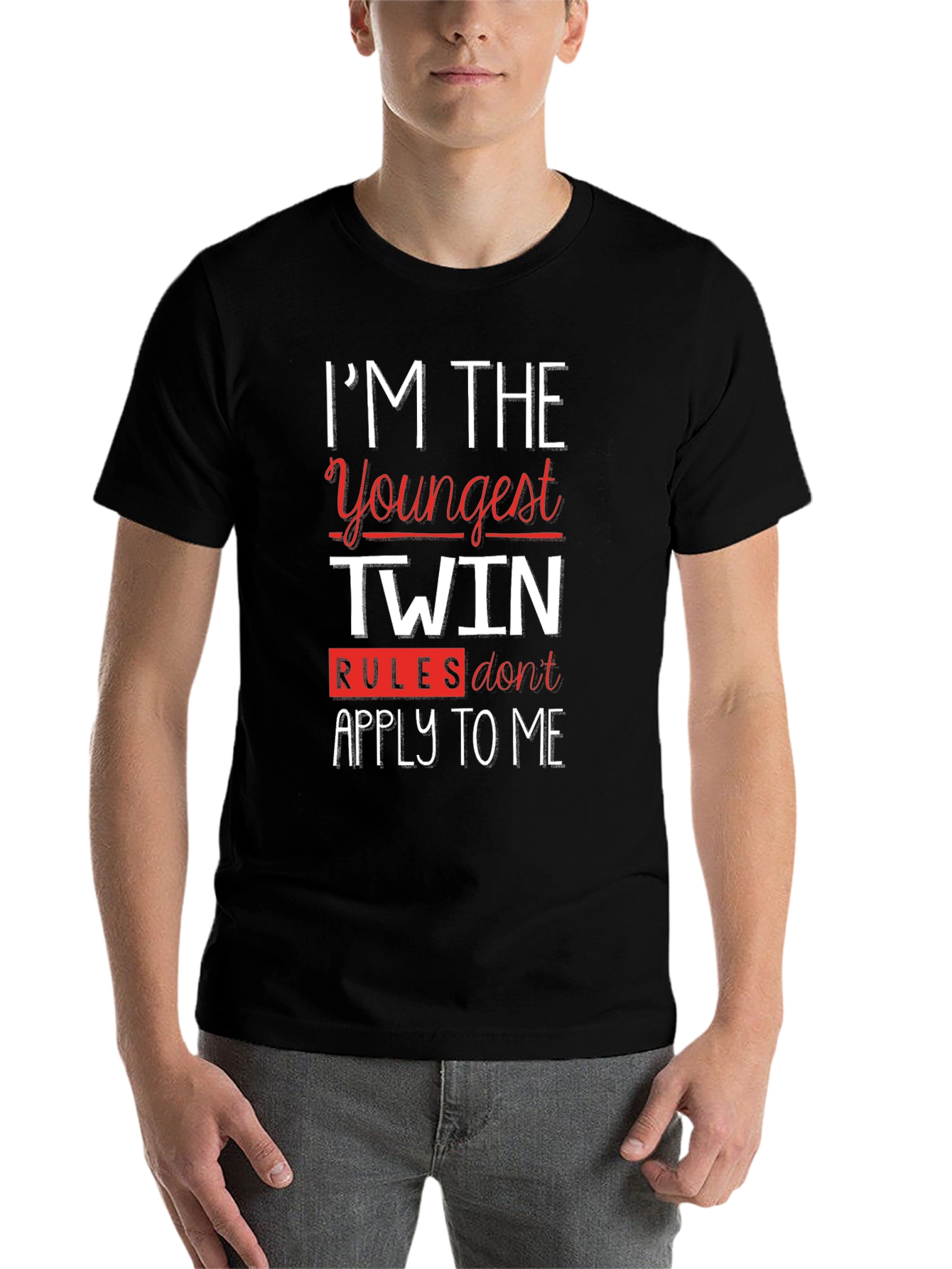 Black I'm The Youngest Twin Funny T-Shirt view 7