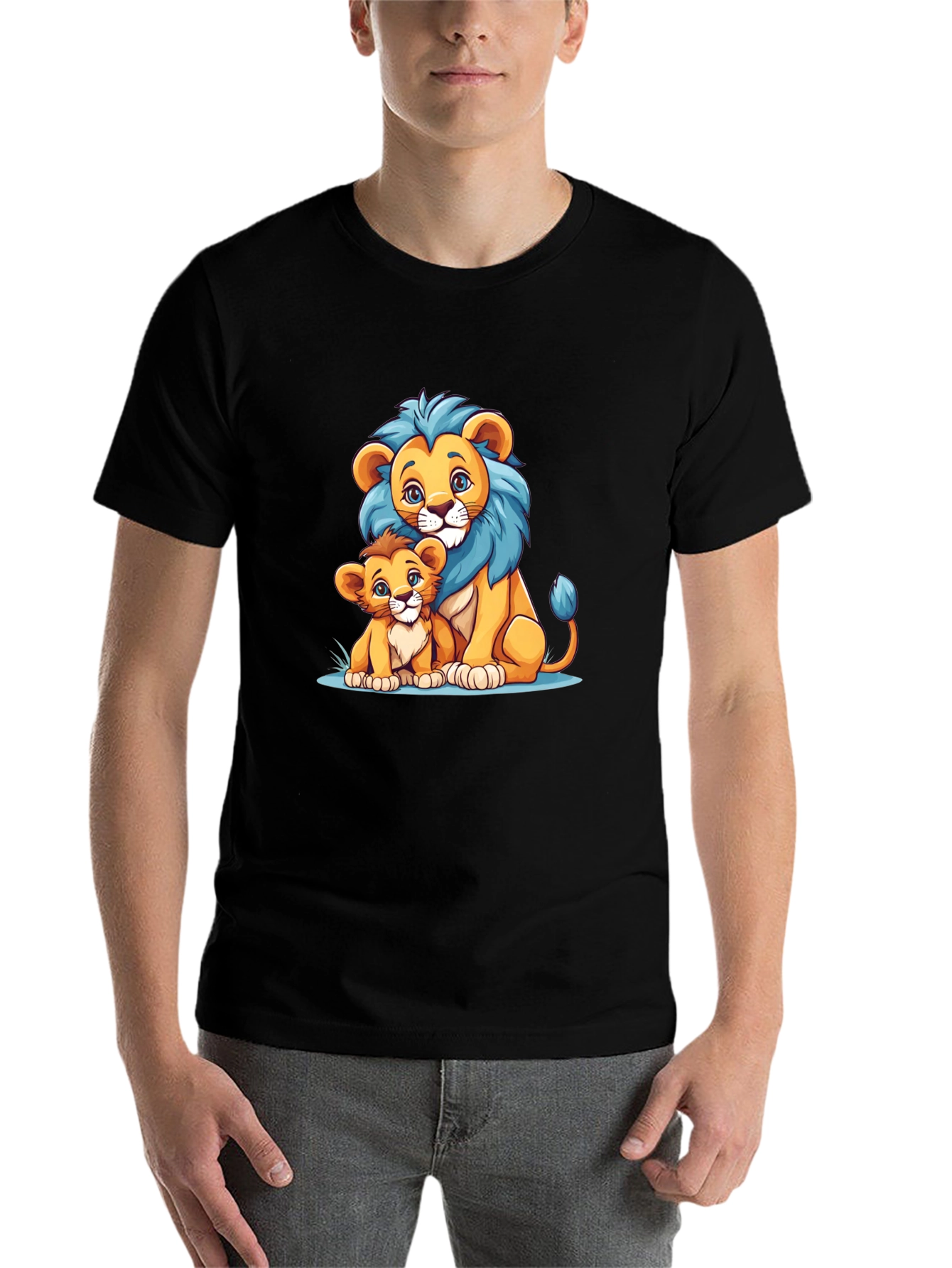 Black Lion Family Graphic Tee - Cute Cartoon Design view 7