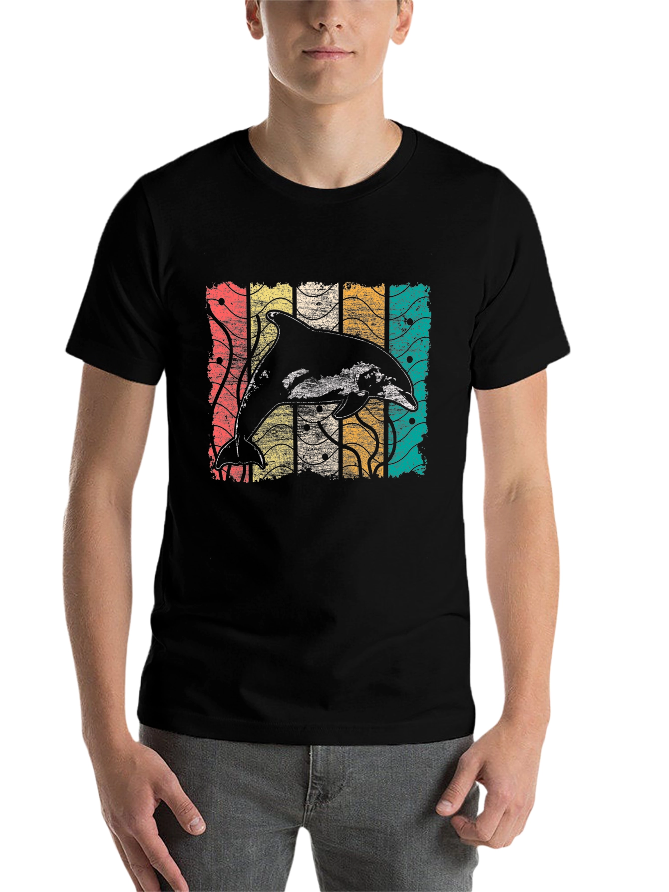 Black Retro Dolphin T-Shirt - Vintage Style Graphic Tee view 7