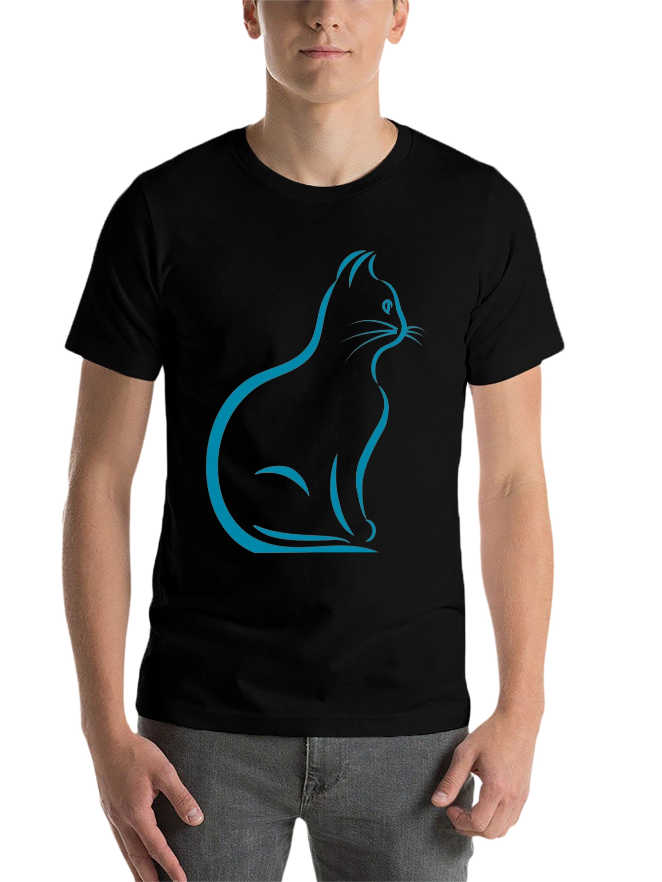 Black Stylish Cat Silhouette T-Shirt - Black view 7