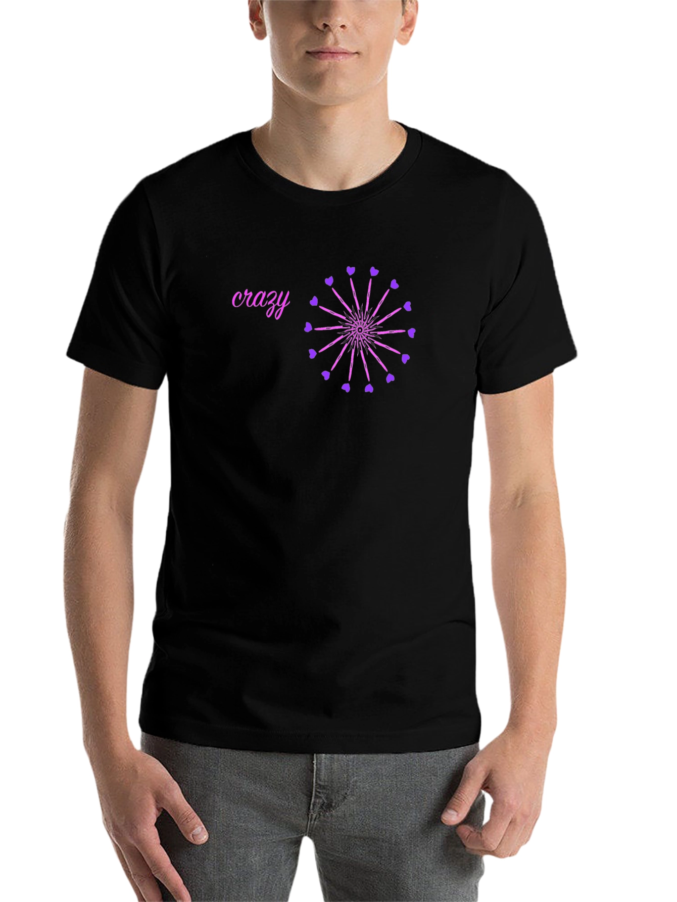 Black Crazy Heart Wheel Black T-Shirt view 7