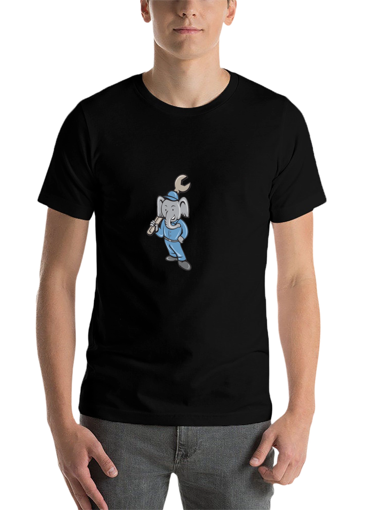 Cartoon Elephant Mechanic Graphic Tee - 7