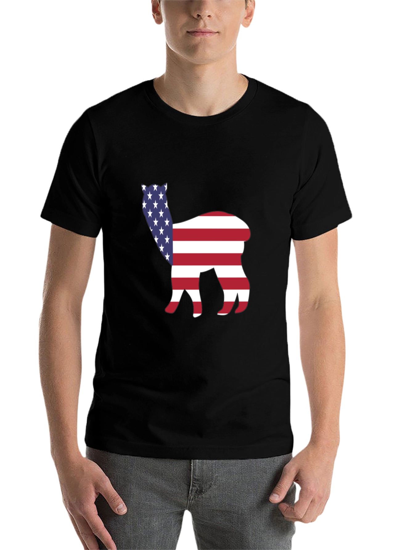 Black American Alpaca Tee - Patriotic USA Flag Animal Shirt view 7