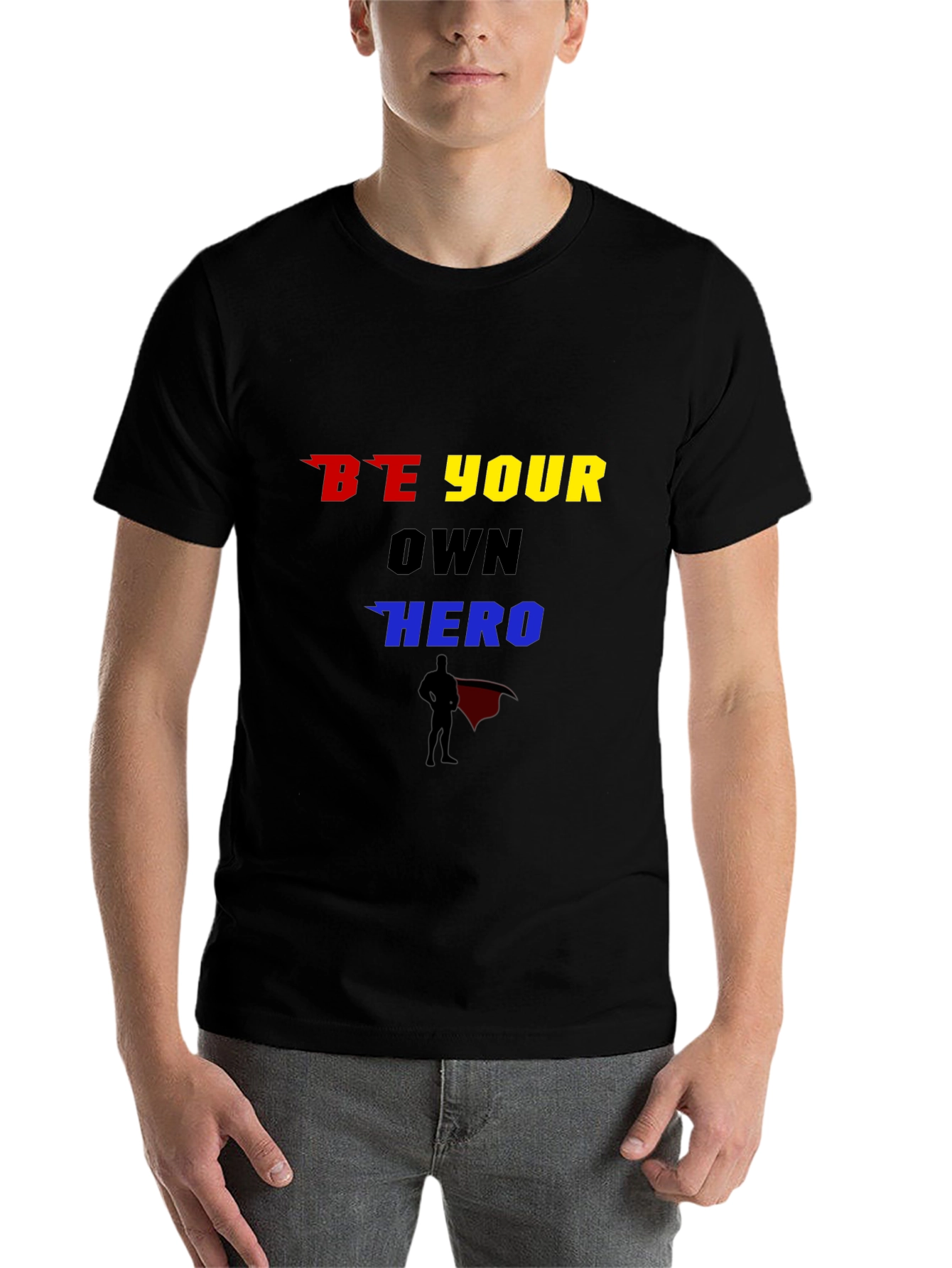 Black Be Your Own Hero Graphic T-Shirt view 7