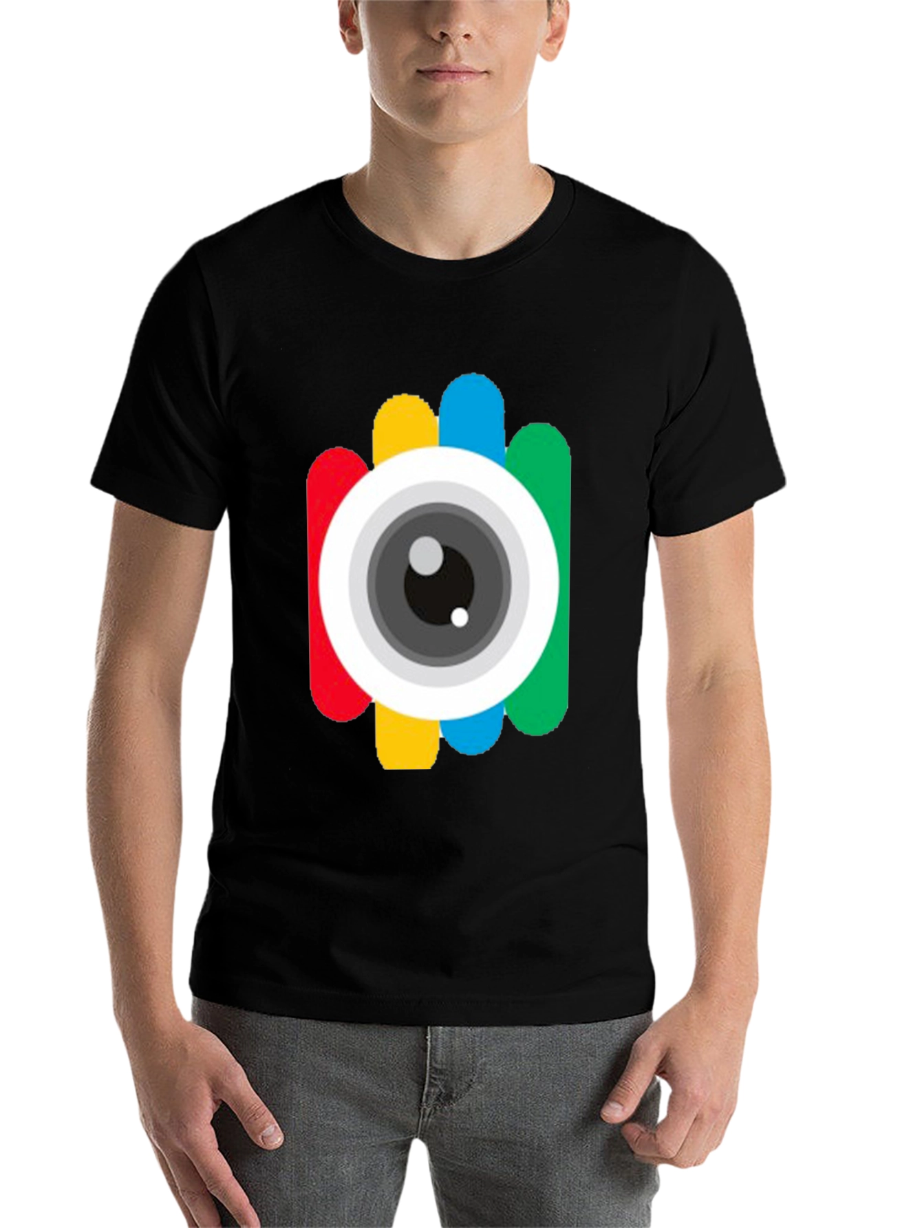 Black Colorful Camera Eye Graphic Black T-Shirt view 7