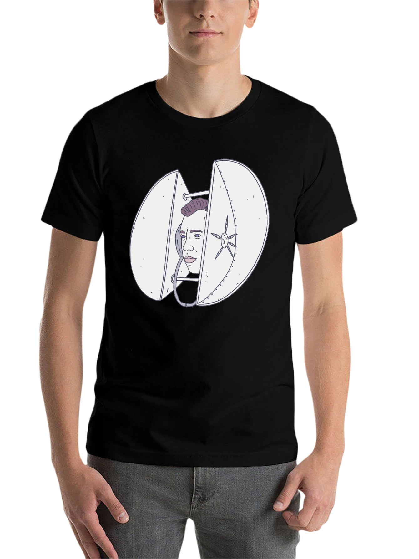 Black Quirky Black T-Shirt with Funny Illustration view 7