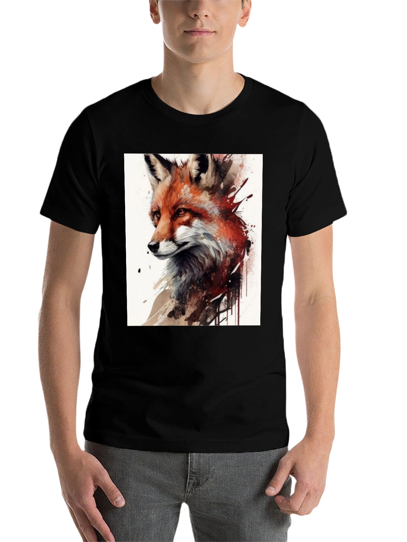 Black Fox Art Graphic Tee - Unisex Black T-Shirt view 7