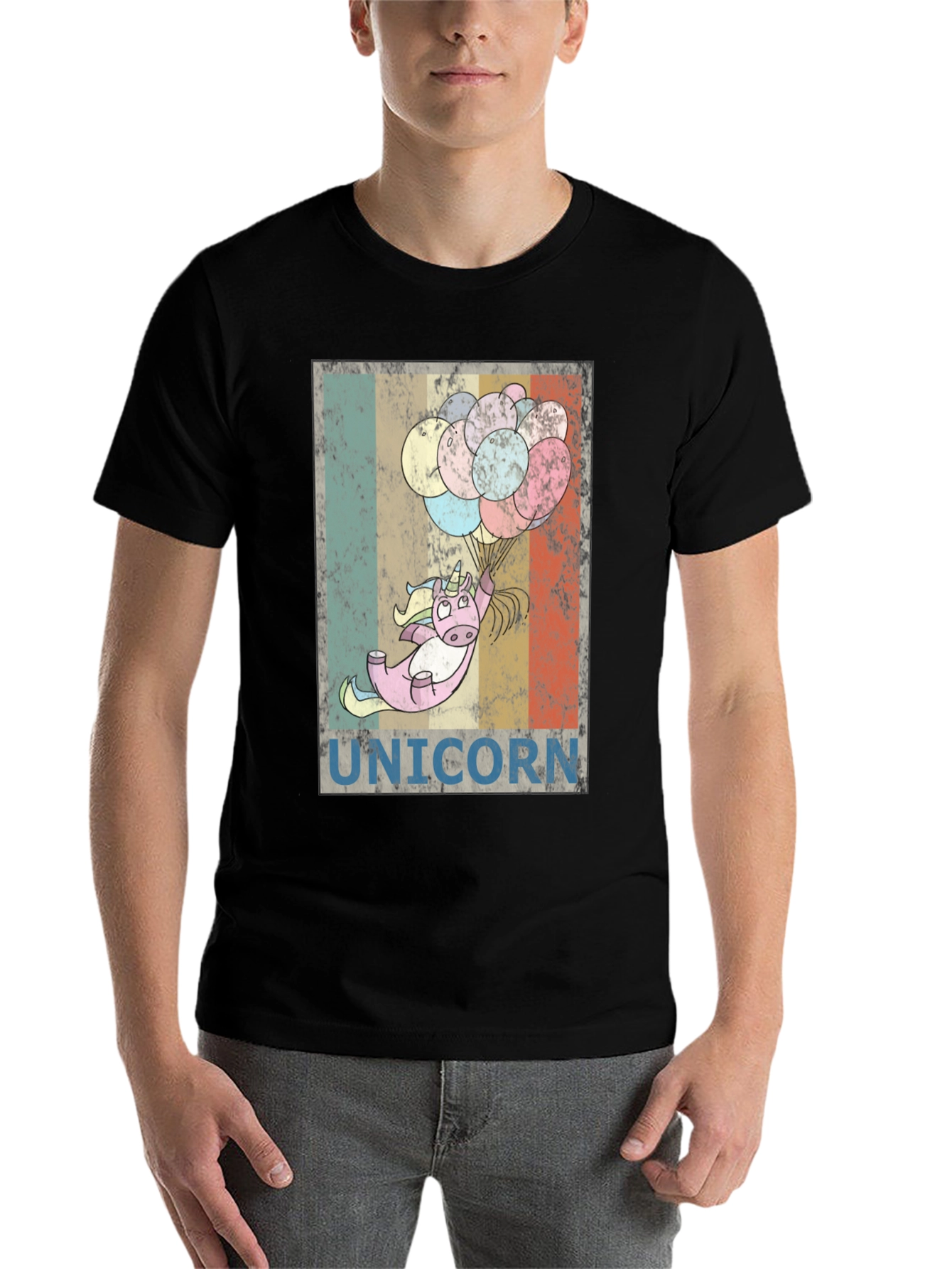 Black Unicorn Balloons Graphic Tee - Black Cotton Blend view 7