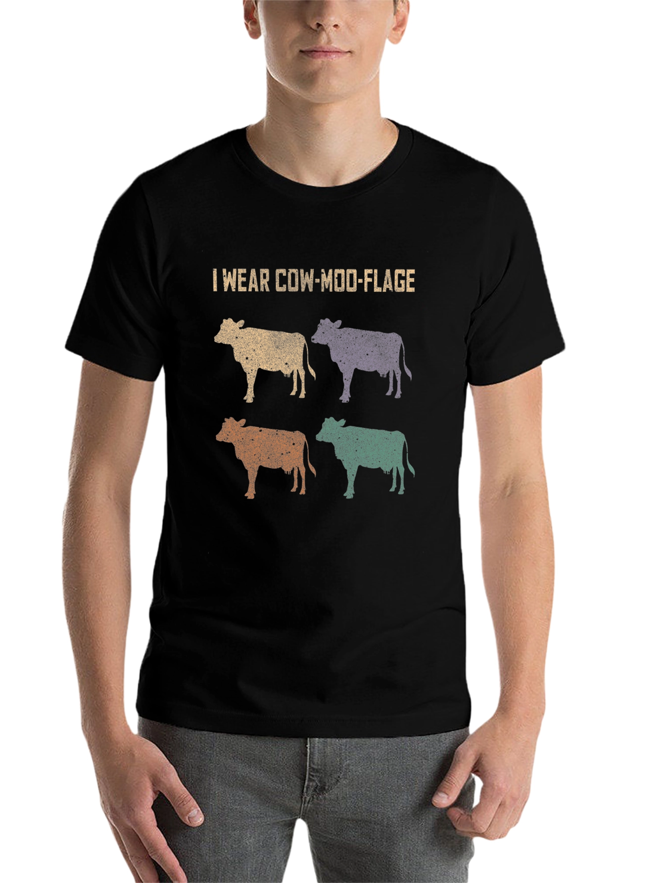Black Cow-Moo-Flage Graphic T-Shirt - Novelty Farm Tee view 7