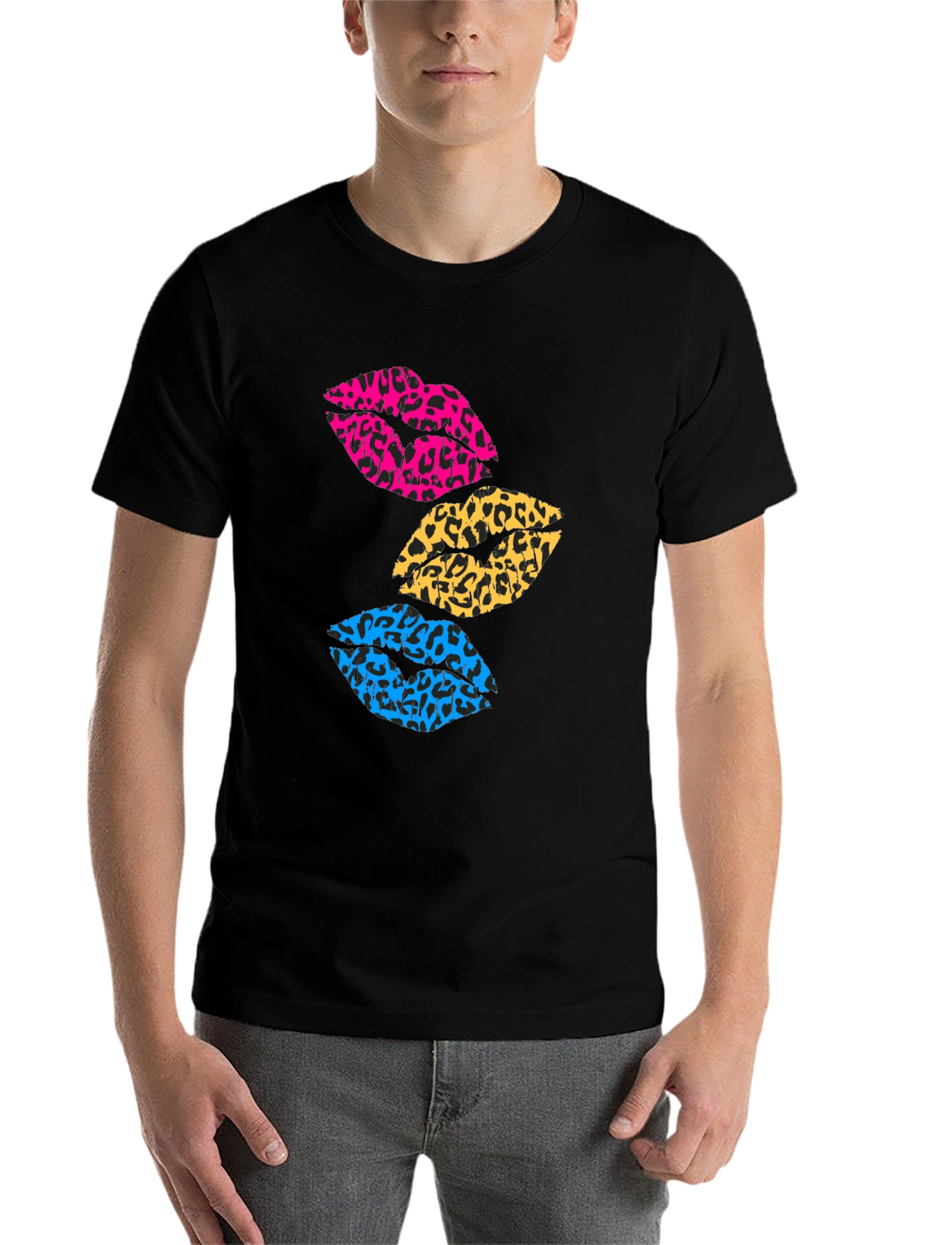 Black Leopard Print Lips Graphic Tee - Trendy Casual Shirt view 7