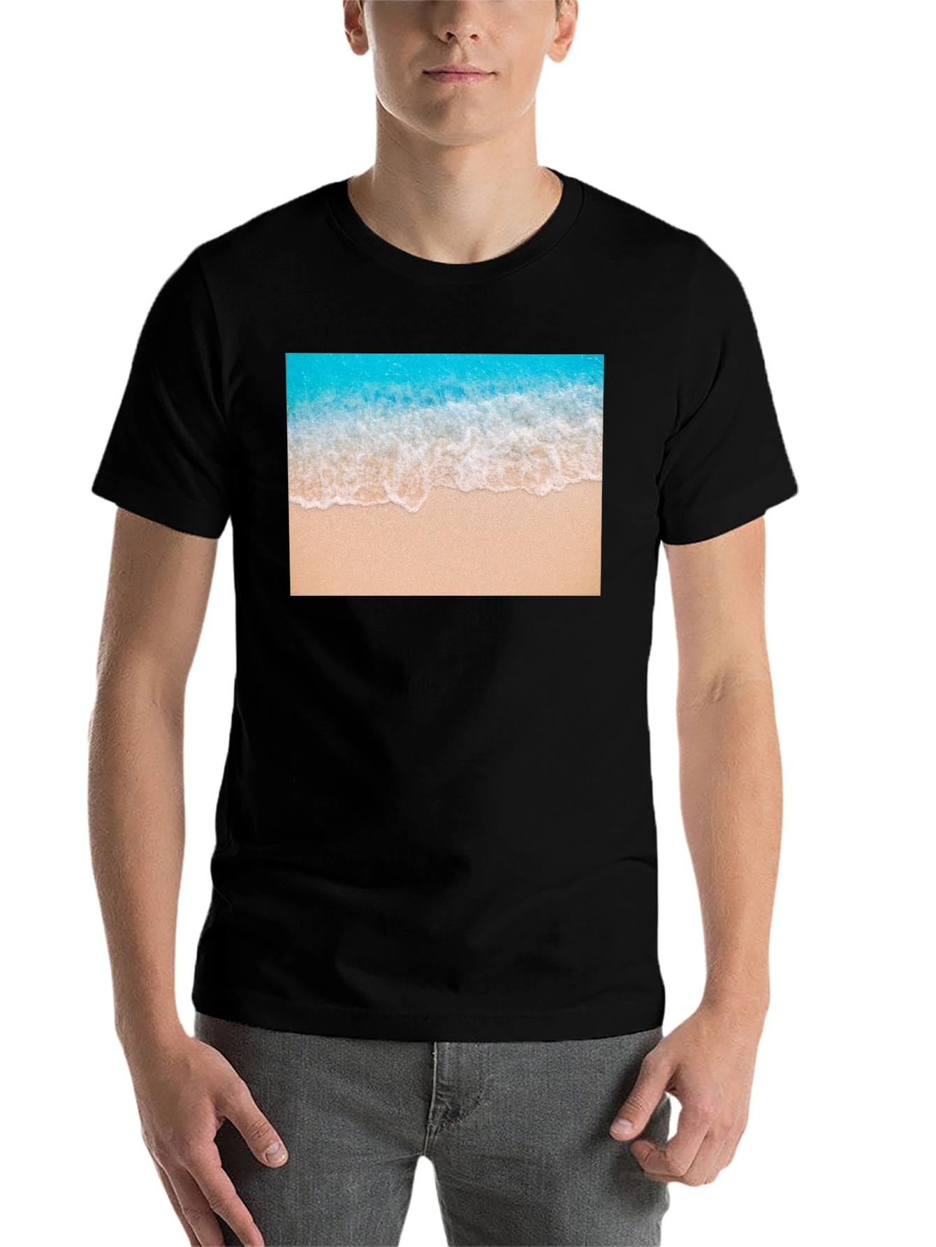 Black Beach Wave Graphic Black T-Shirt view 7