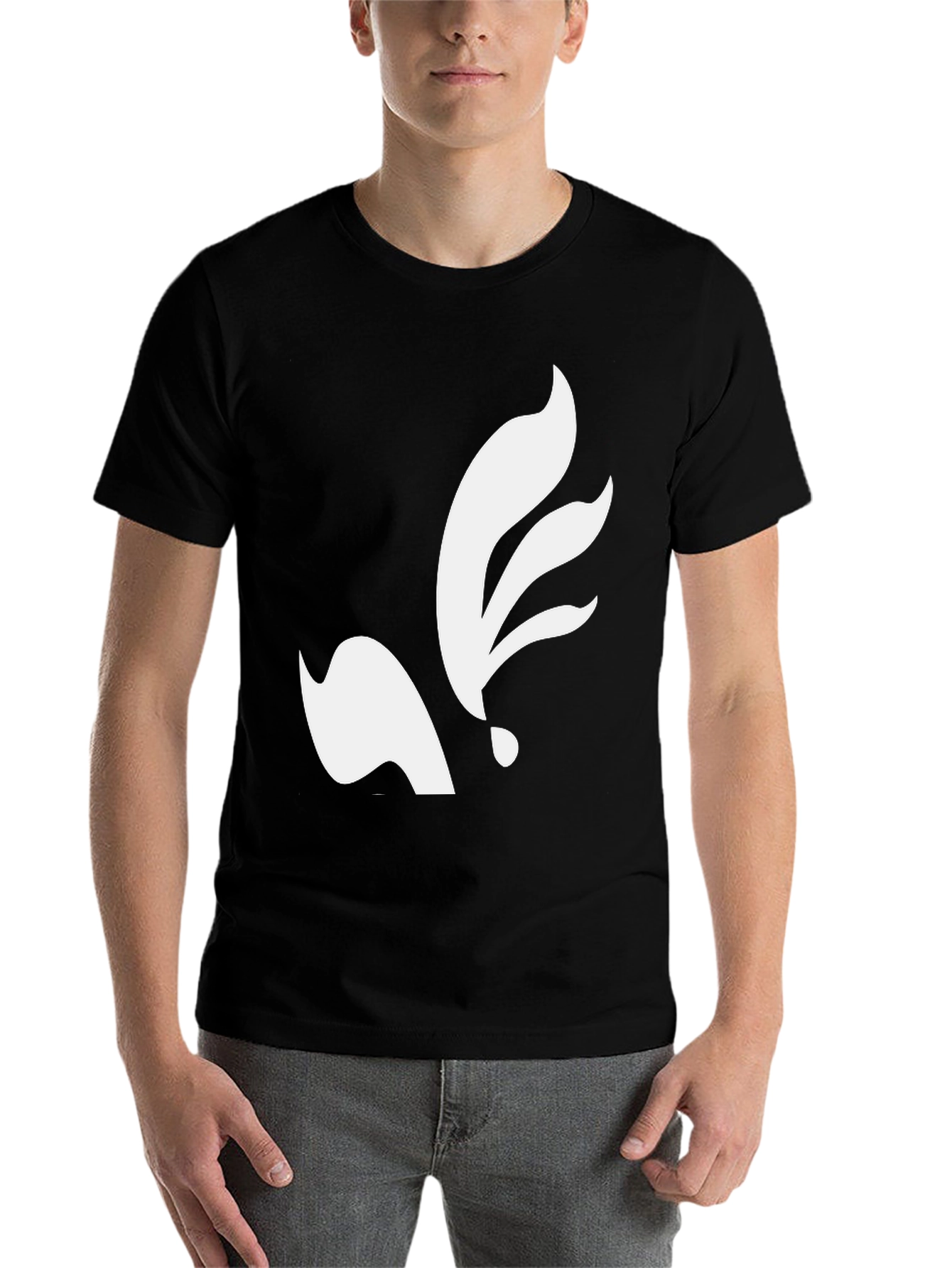 Black Black T-Shirt with Abstract White Leaf Design view 7