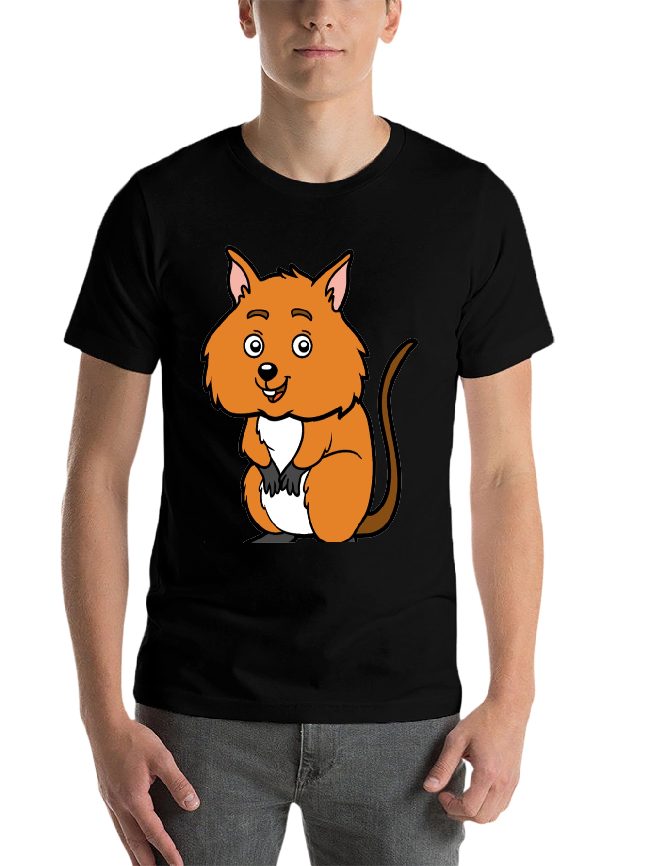 Black Cute Quokka Cartoon Black T-Shirt view 7