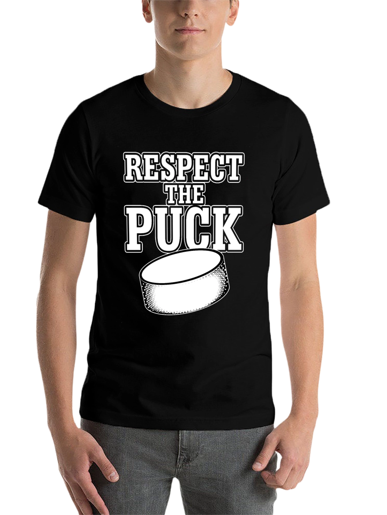 Black Respect the Puck Hockey T-Shirt view 7