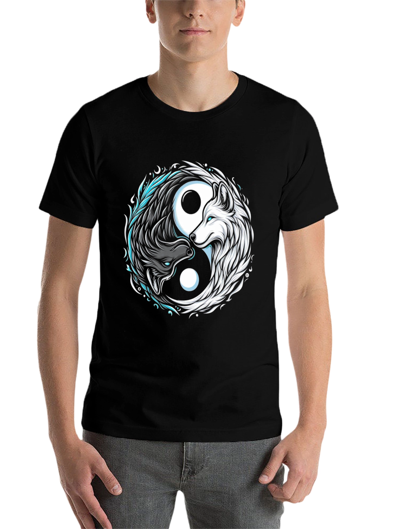 Black Yin Yang Wolf Graphic Tee - Balance & Style view 7