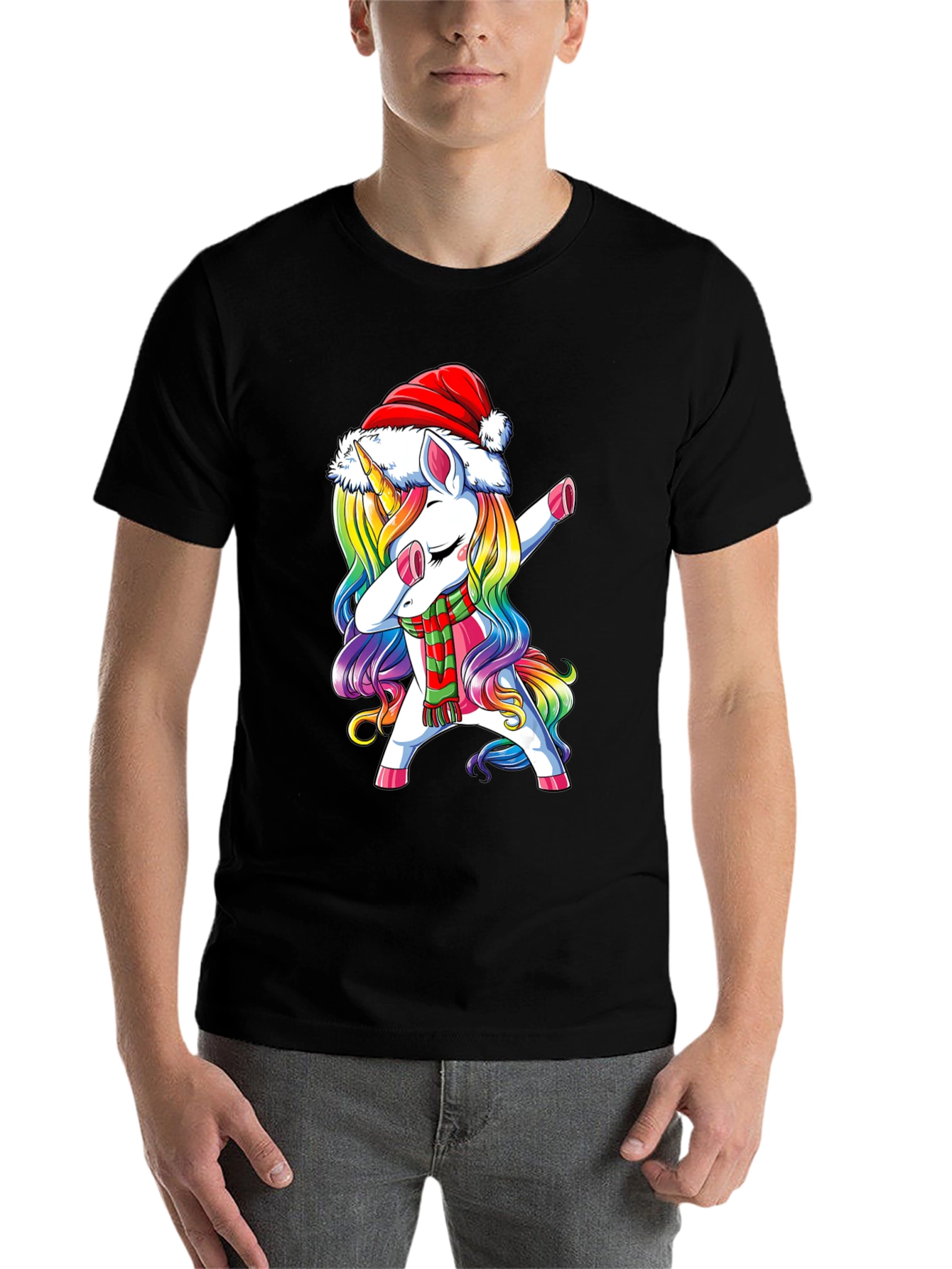 Black Christmas Unicorn Dabbing T-Shirt view 7