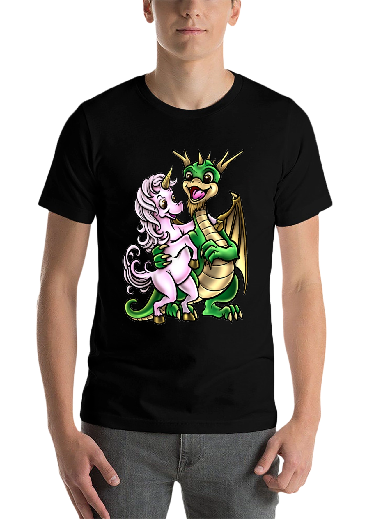 Black Dragon and Unicorn Graphic Tee view 7