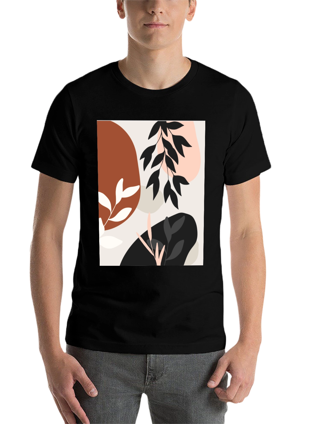 Black Modern Abstract Graphic Print Black T-Shirt view 7