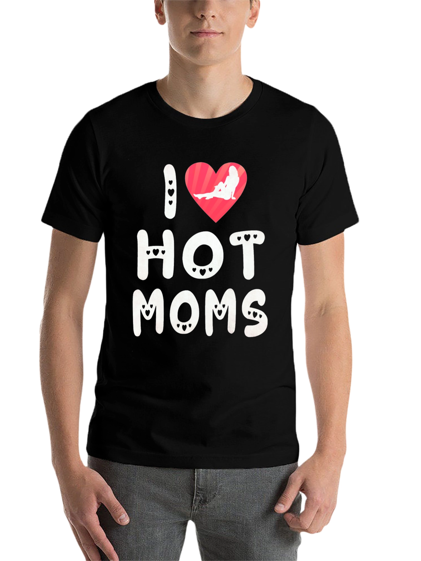 Black I Heart Hot Moms Graphic Tee - Novelty T-Shirt view 7