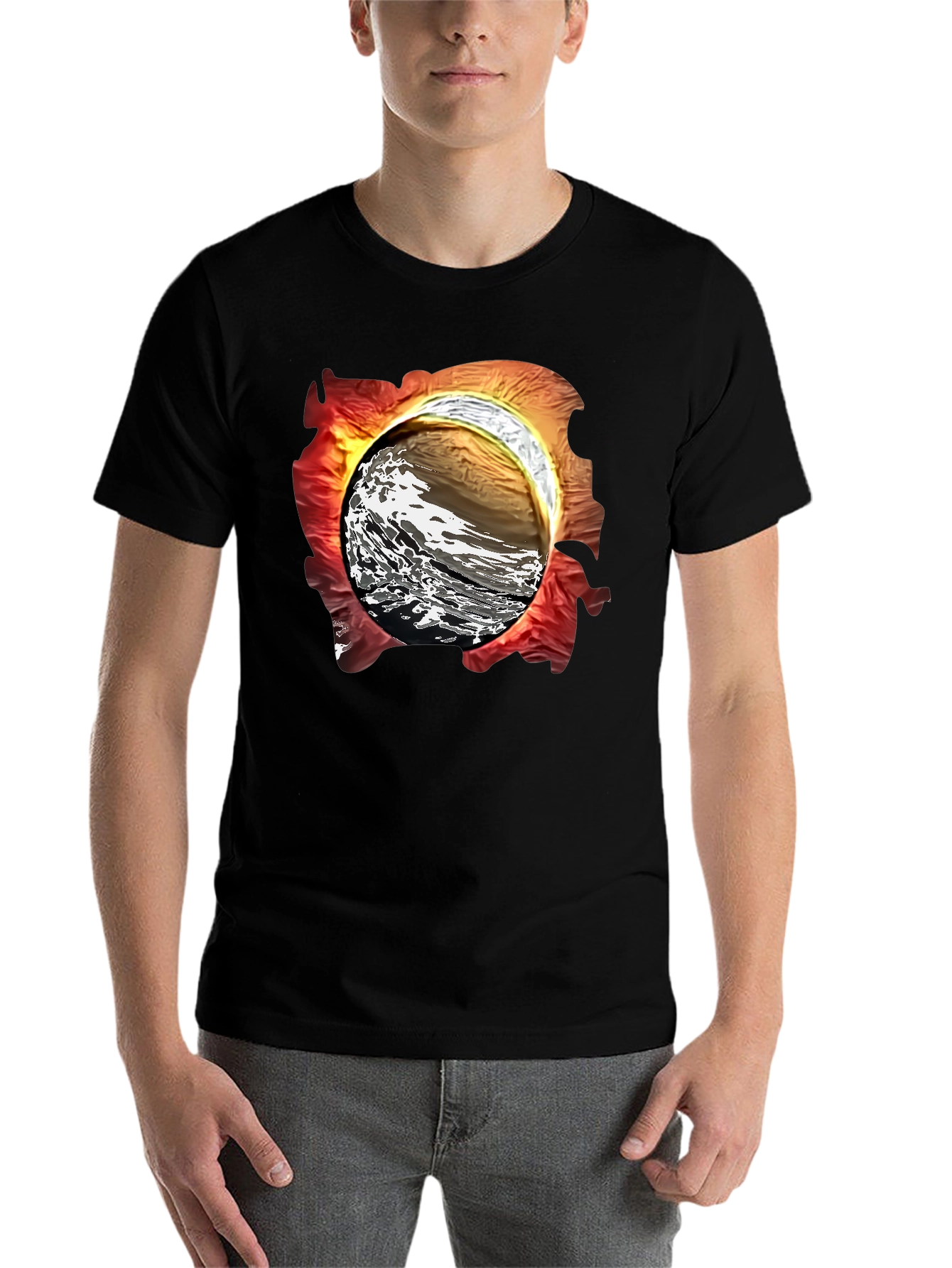 Black Abstract Wave Graphic T-Shirt view 7