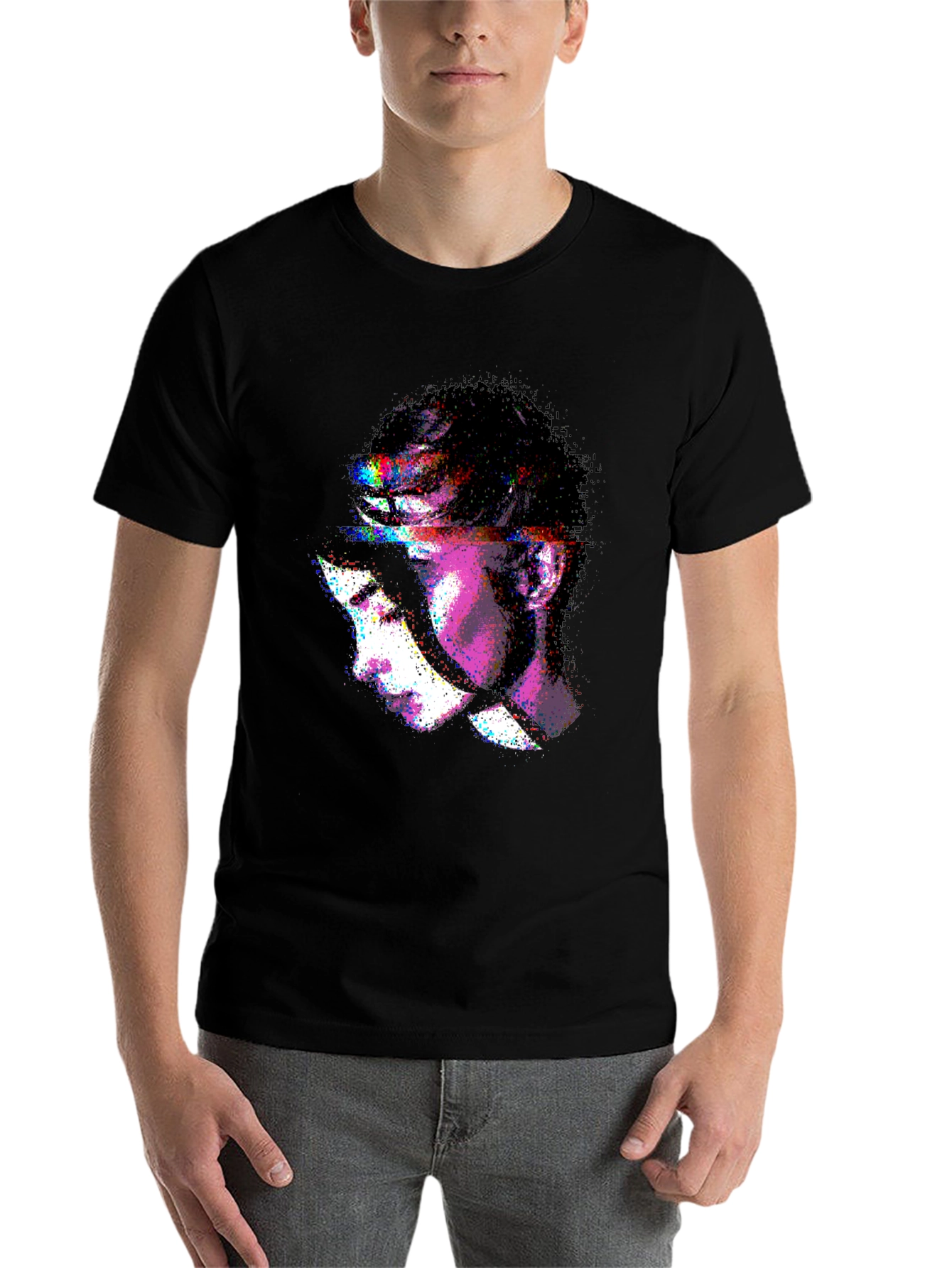Black Abstract Face Graphic Black T-Shirt view 7