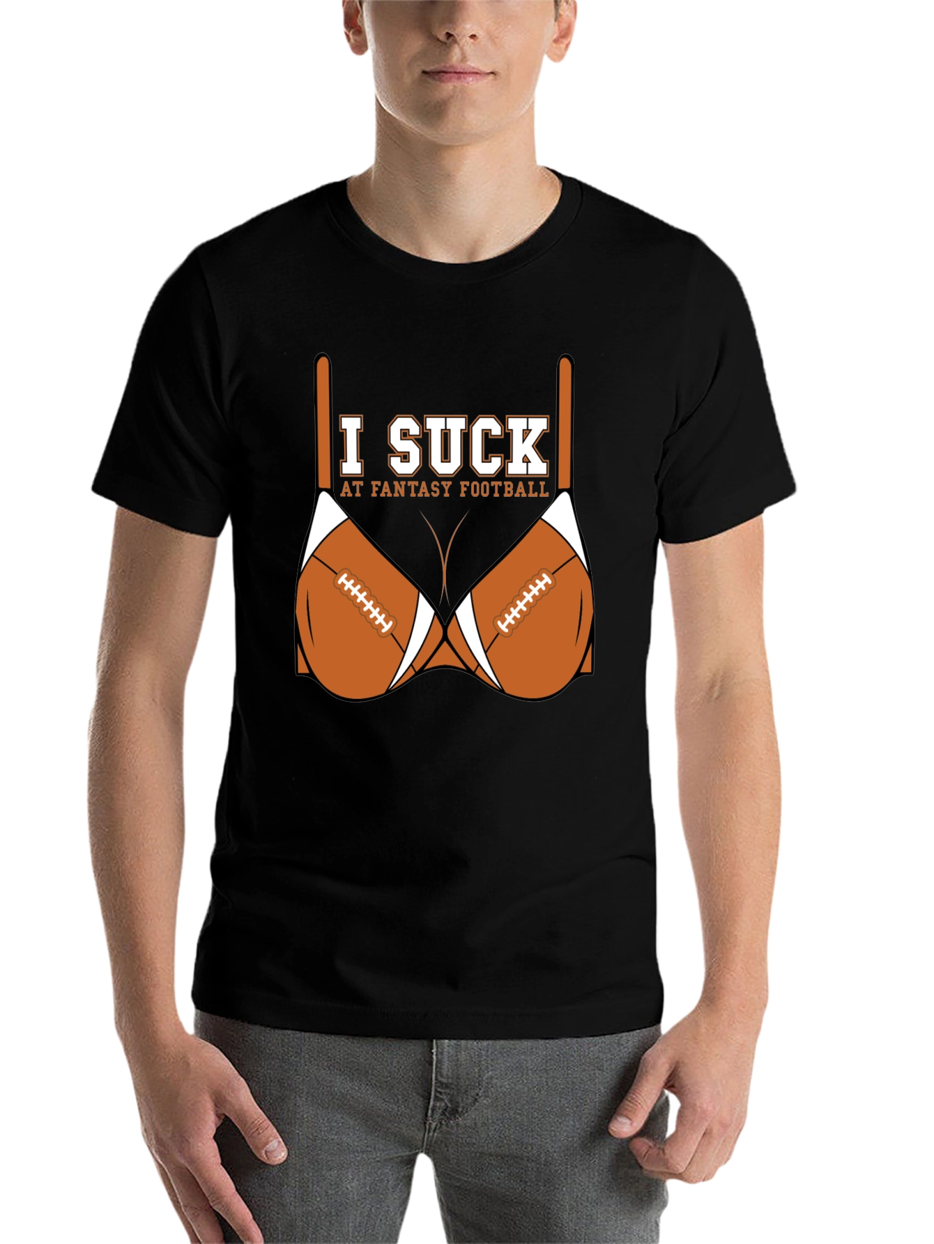 Black I Suck at Fantasy Football T-Shirt view 7