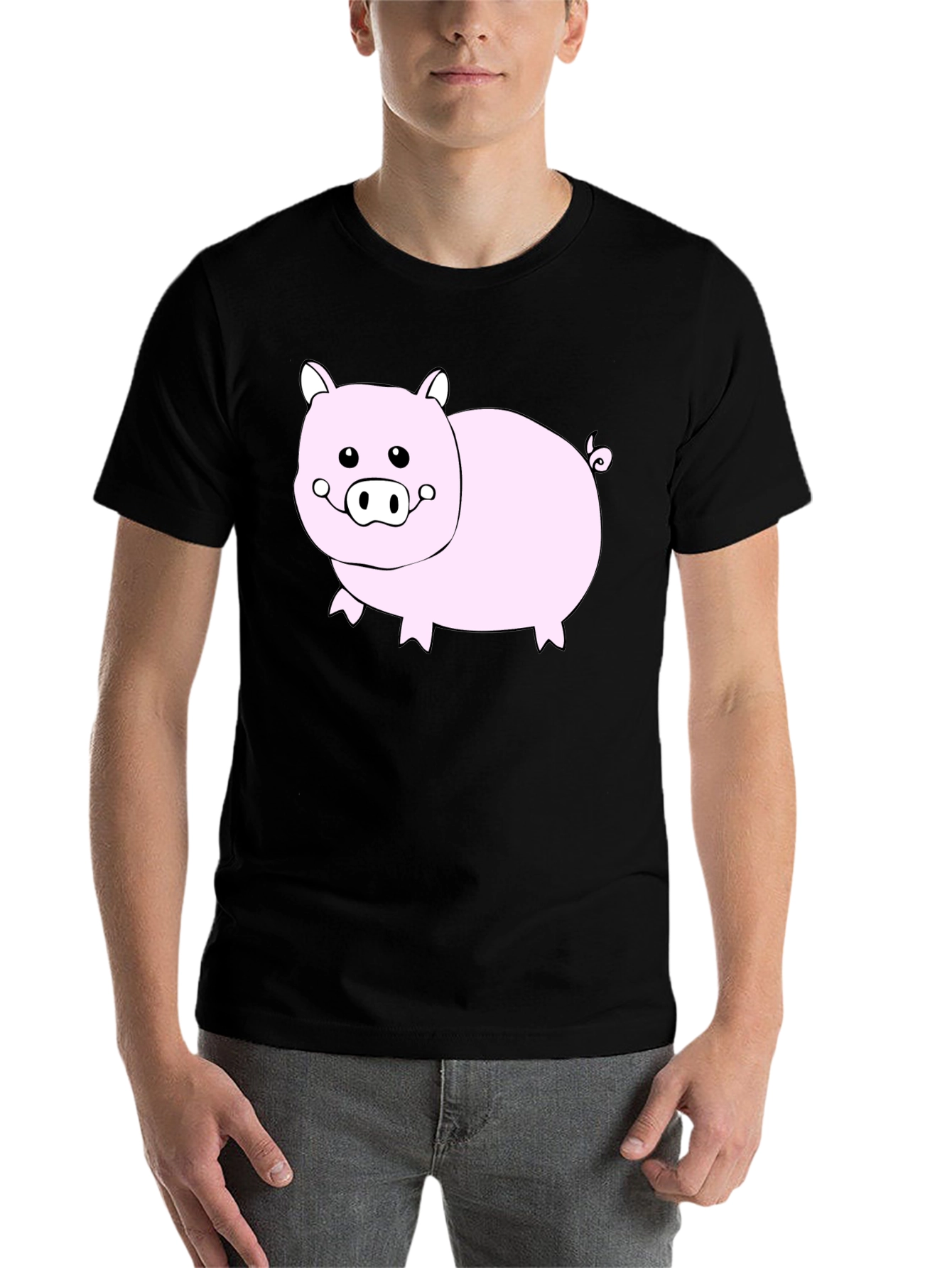 Black Cute Pig Graphic Black T-Shirt - Unisex view 7