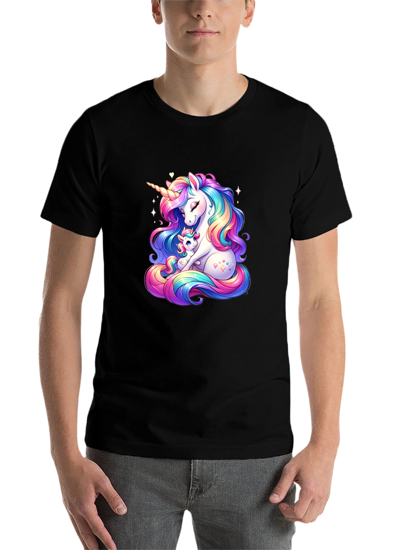 Black Unicorn Mom and Baby Black T-Shirt view 7