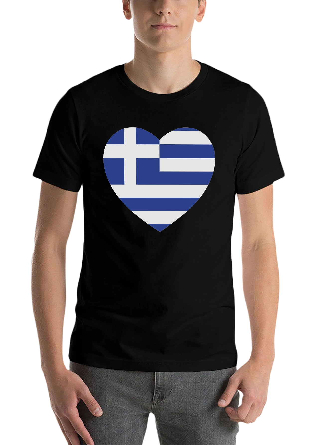 Black Greek Flag Heart T-Shirt - Show Your Love for Greece view 7