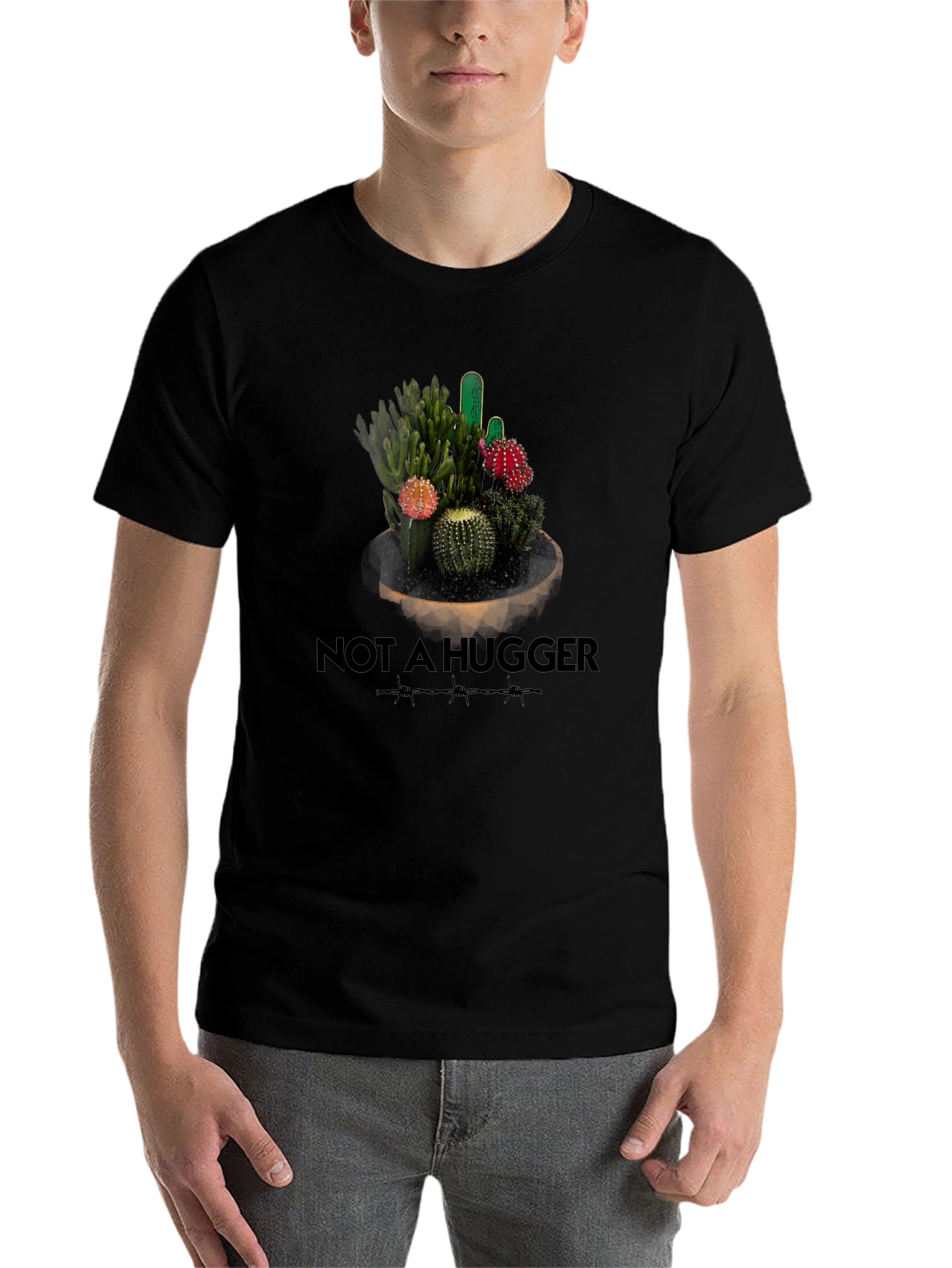 Black Not A Hugger Cactus Graphic T-Shirt view 7